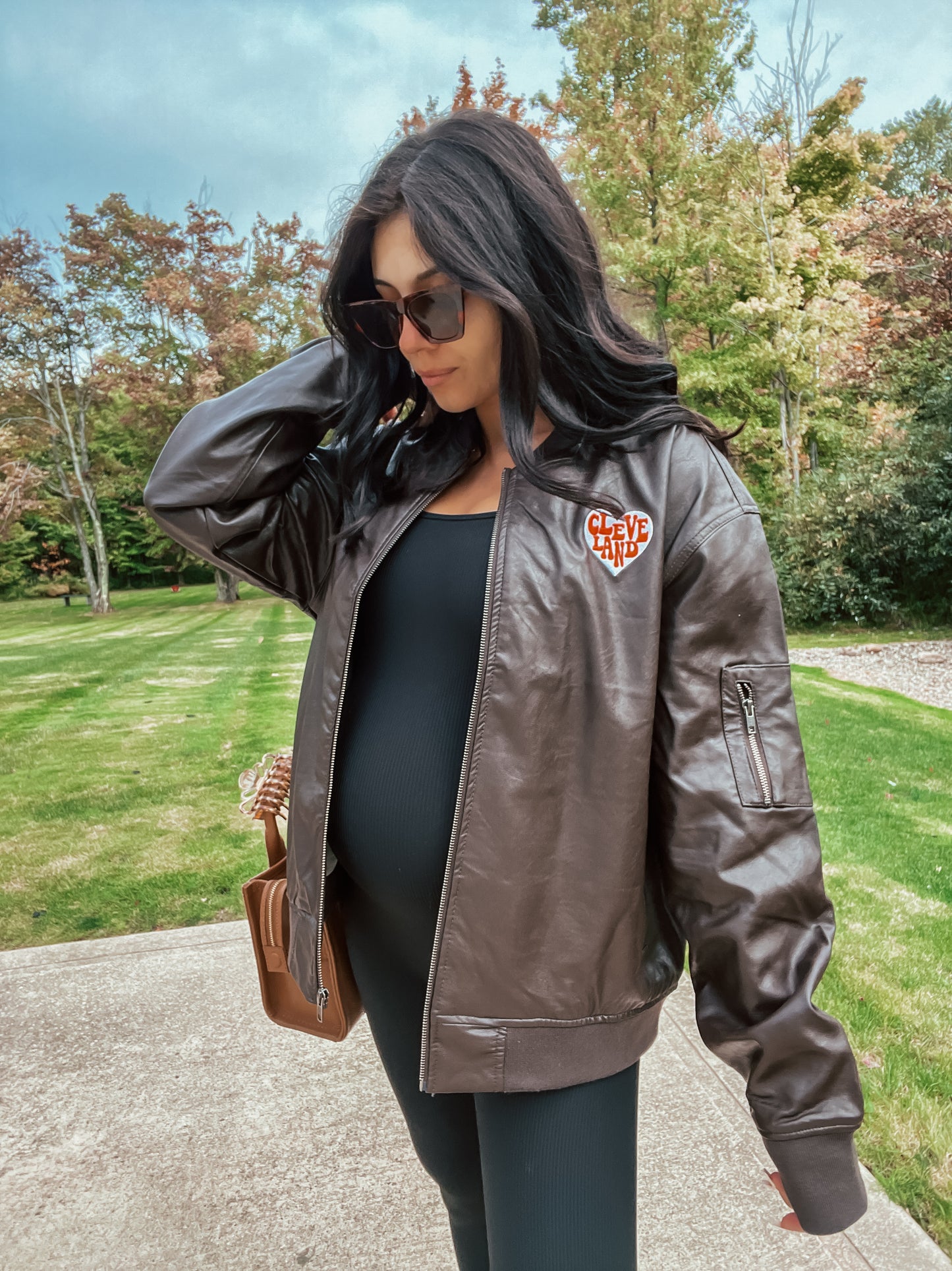 Cleveland Brownies Faux Leather Bomber Jacket