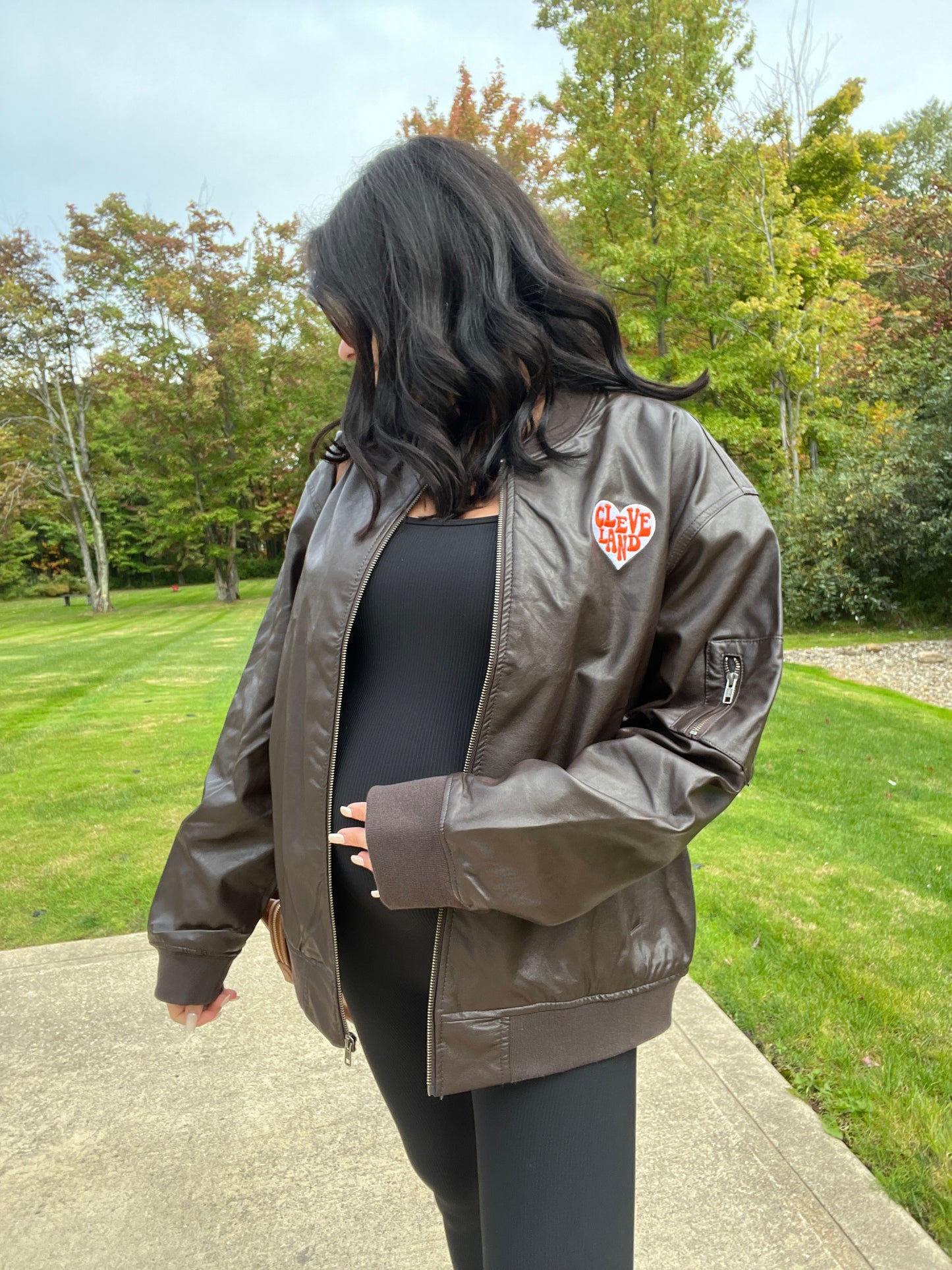 Cleveland Brownies Faux Leather Bomber Jacket