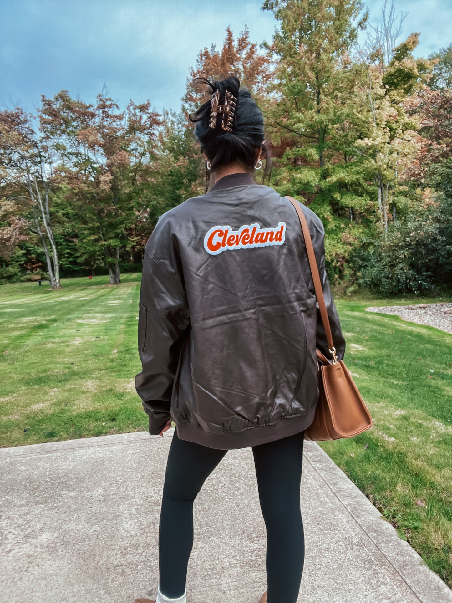 Cleveland Brownies Faux Leather Bomber Jacket