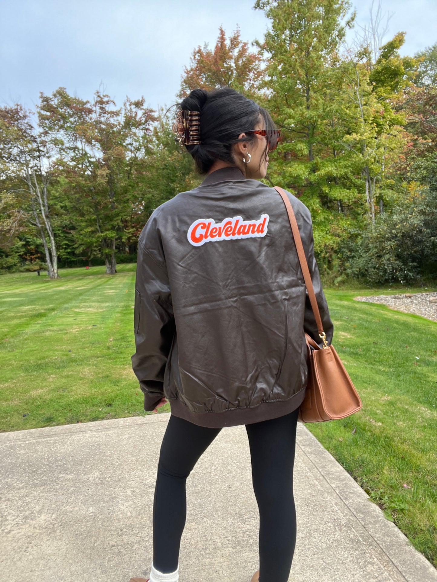 Cleveland Brownies Faux Leather Bomber Jacket