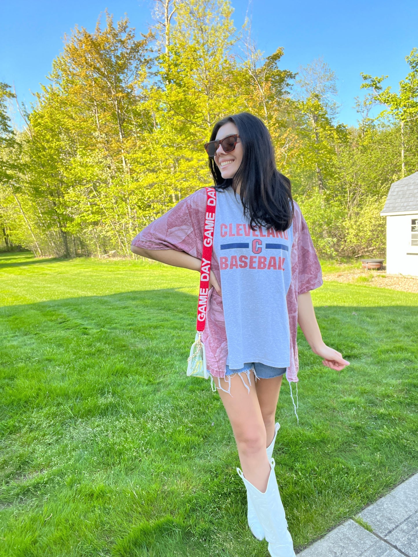 CLE BASEBALL TEE X FLORAL SLEEVES