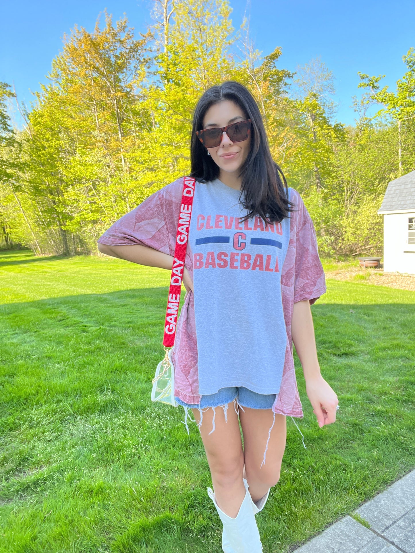 CLE BASEBALL TEE X FLORAL SLEEVES