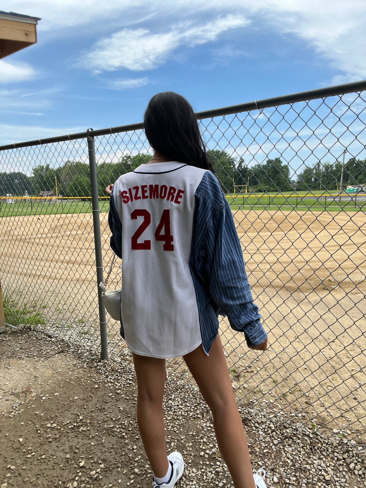 INDIANS JERSEY X STRIPED DENIM TOP