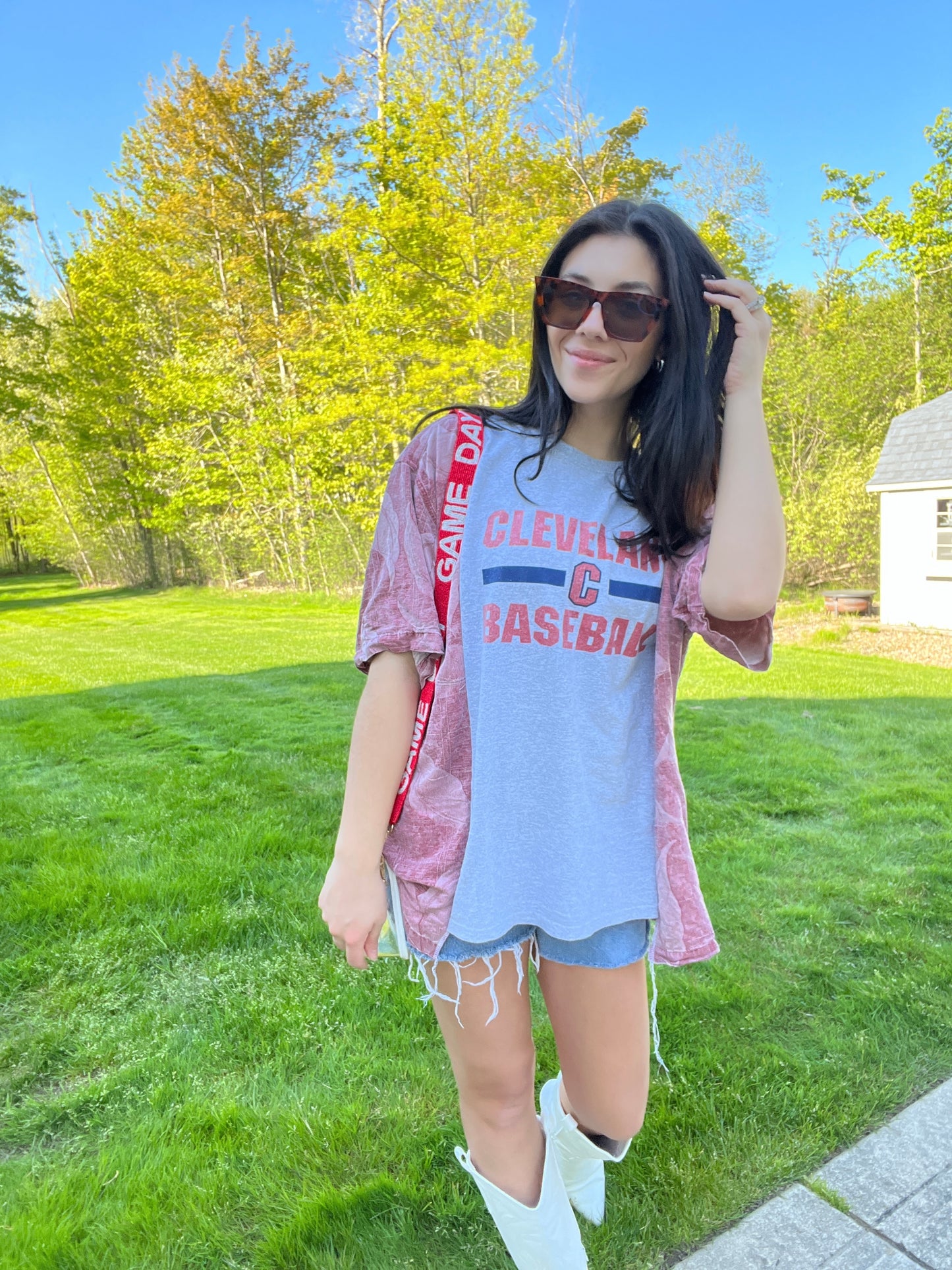 CLE BASEBALL TEE X FLORAL SLEEVES