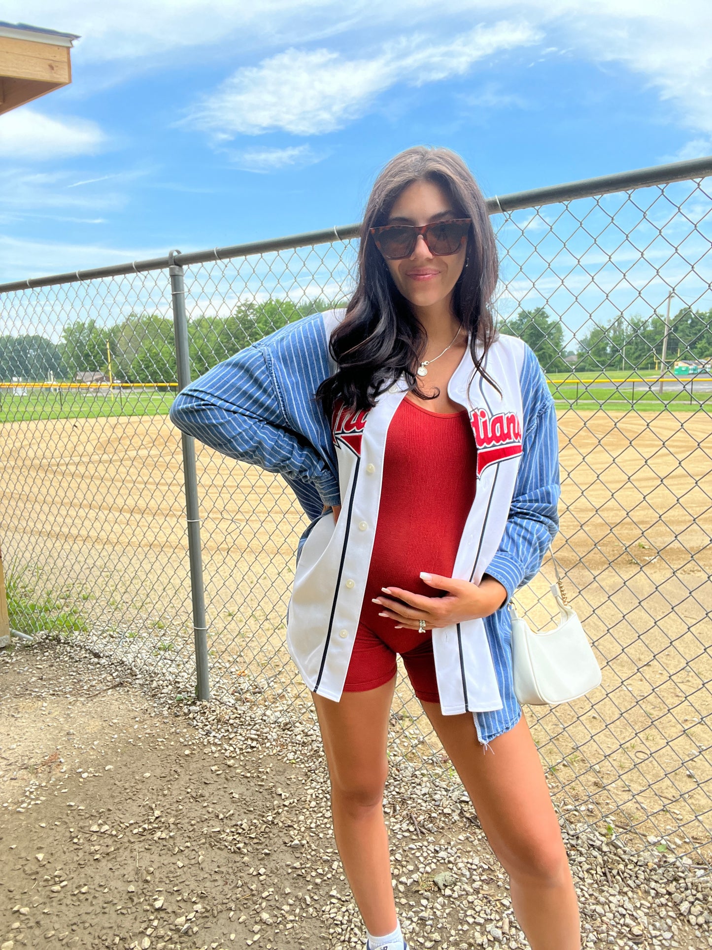 INDIANS JERSEY X STRIPED DENIM TOP