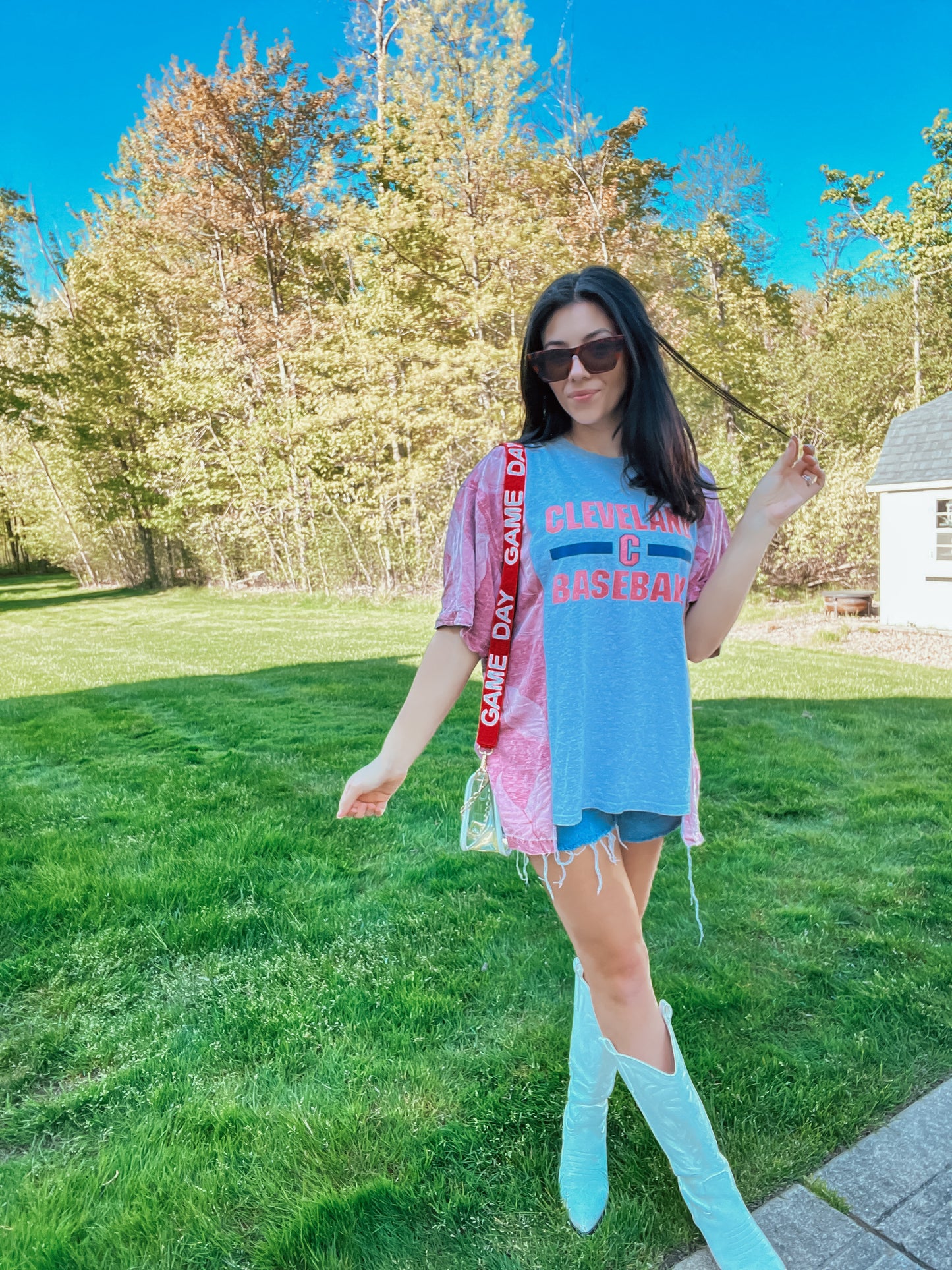 CLE BASEBALL TEE X FLORAL SLEEVES