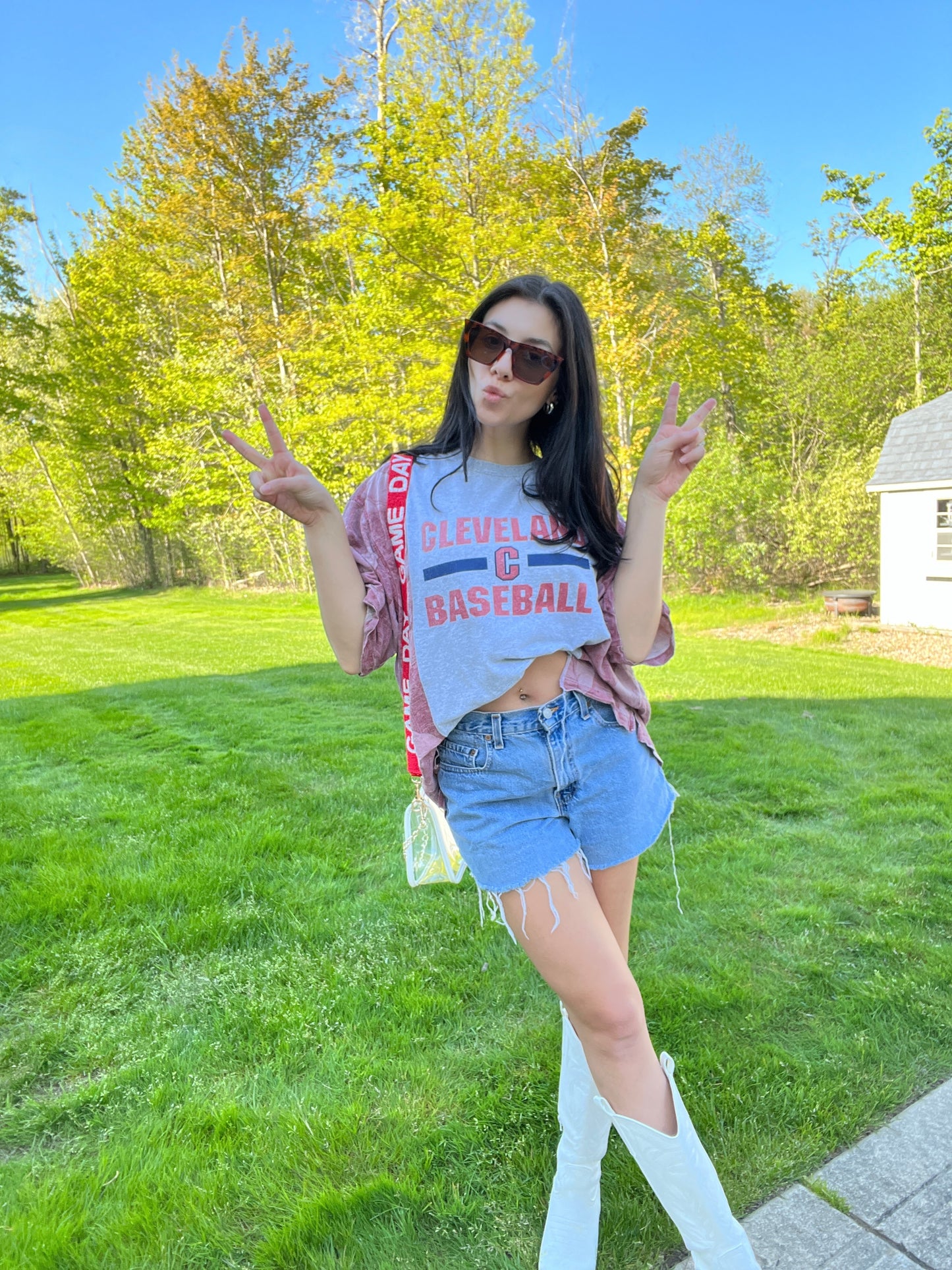 CLE BASEBALL TEE X FLORAL SLEEVES