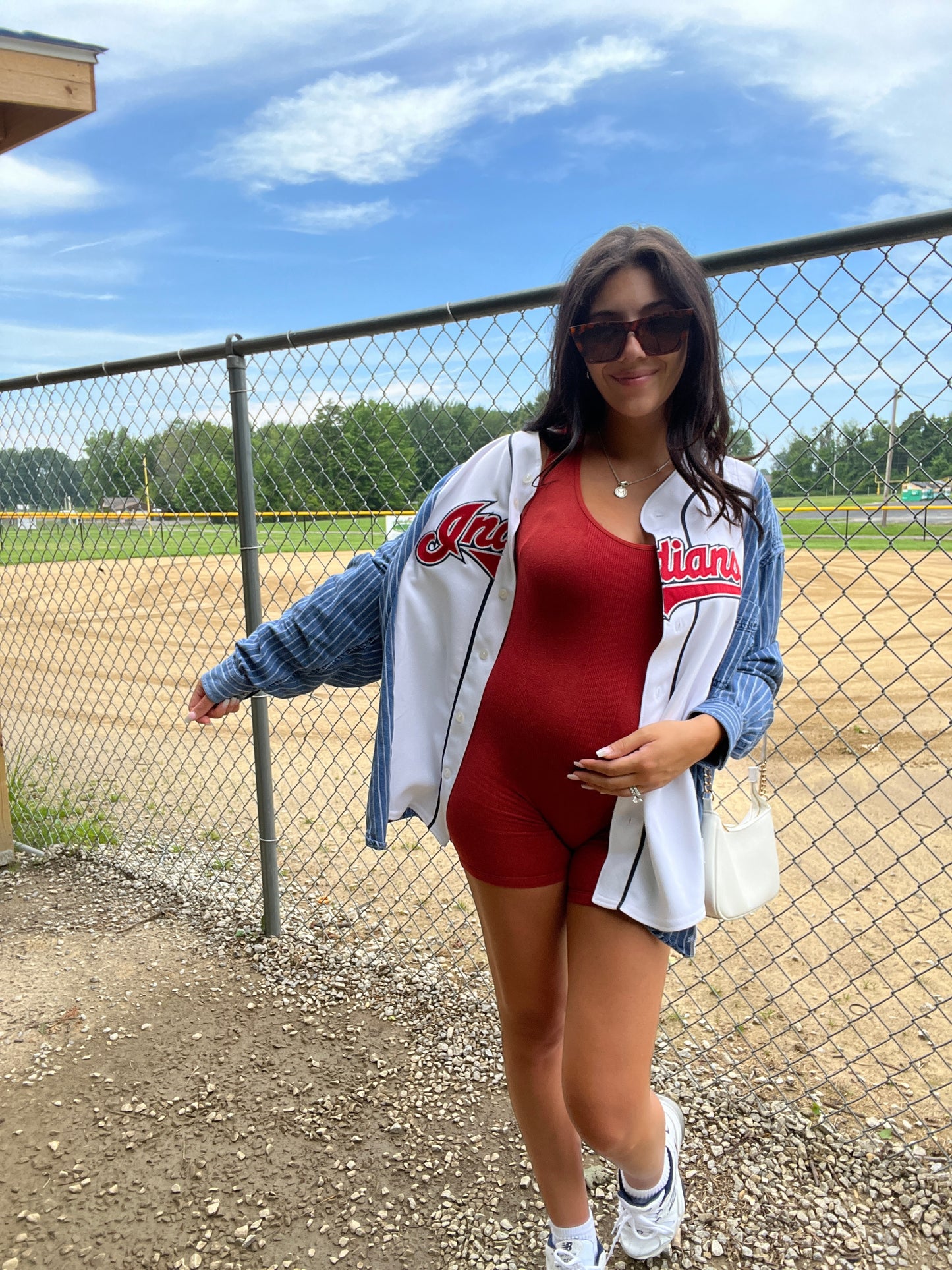 INDIANS JERSEY X STRIPED DENIM TOP