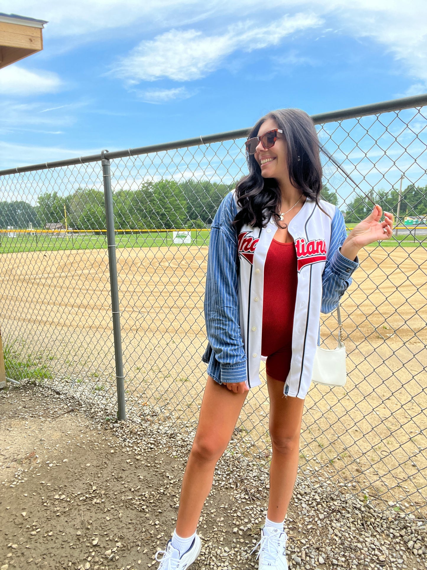 INDIANS JERSEY X STRIPED DENIM TOP