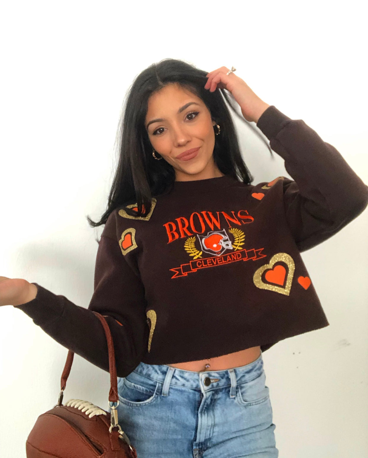 BROWNS HEART CREWNECK