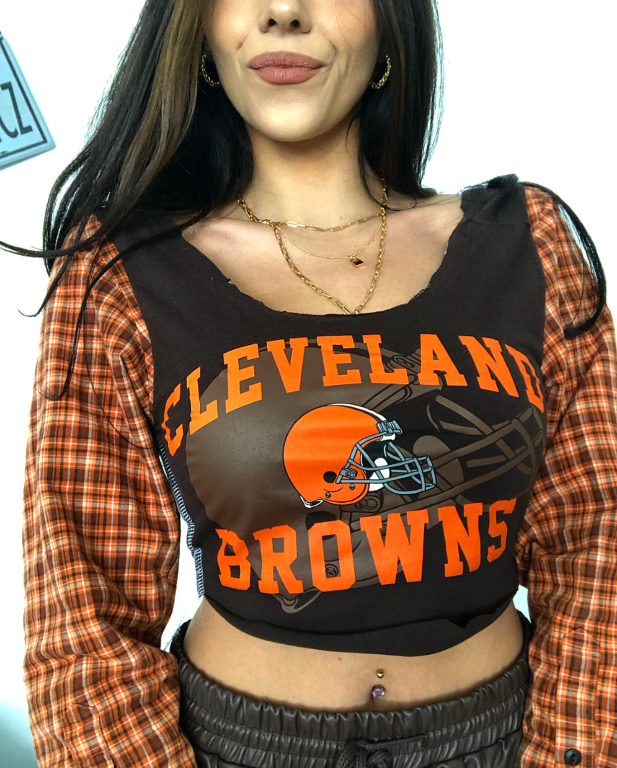 BROWNS FLANNEL SLEEVE TOP