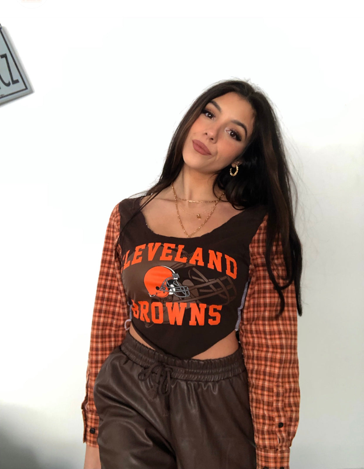 BROWNS FLANNEL SLEEVE TOP