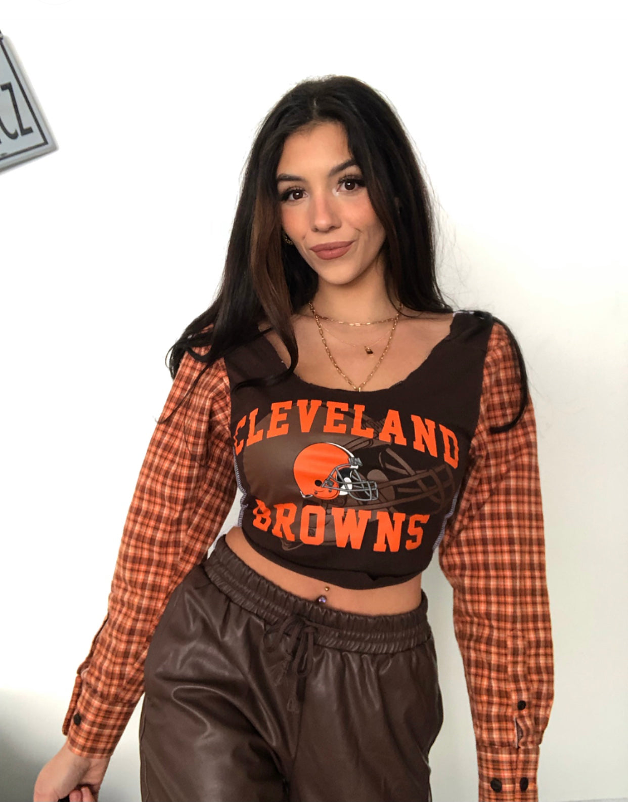 BROWNS FLANNEL SLEEVE TOP