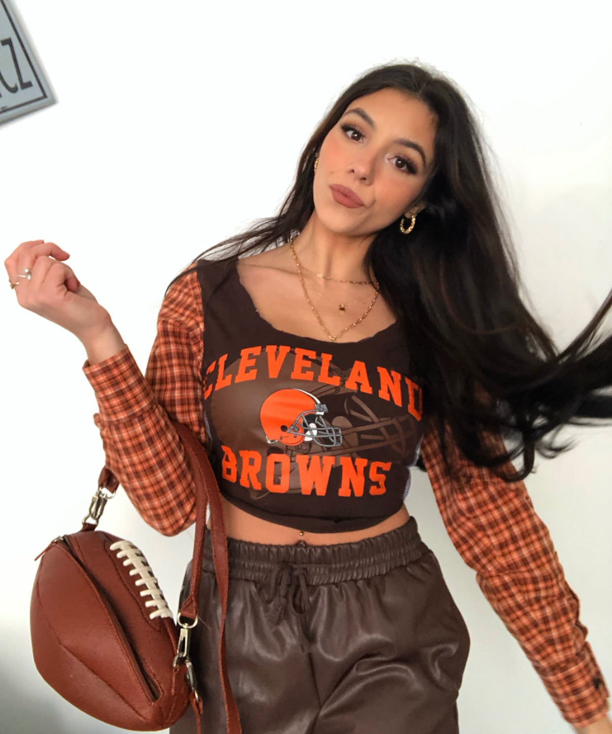 BROWNS FLANNEL SLEEVE TOP