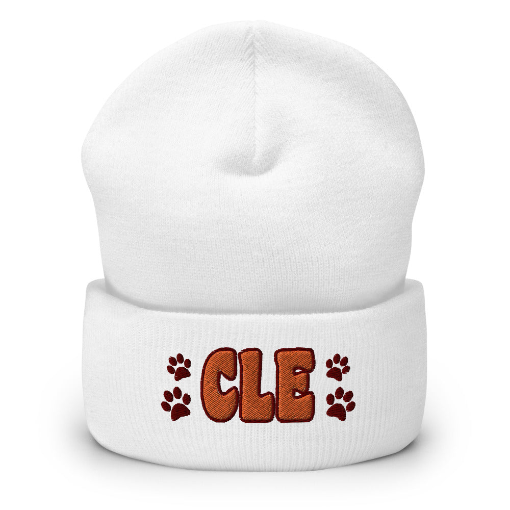 CLE PAW PRINTS CUFFED BEANIE- WHITE