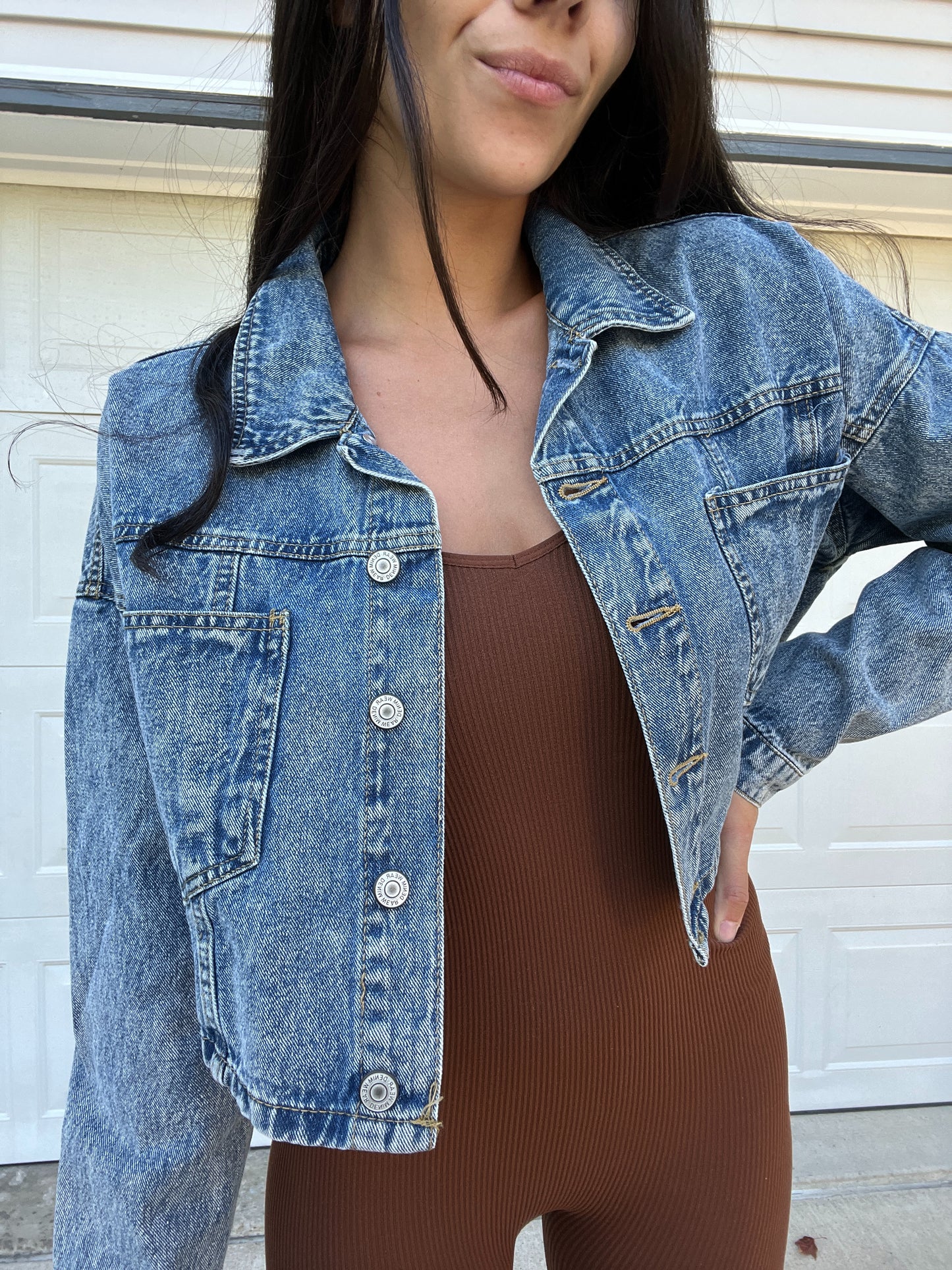FOOTBALL TONGUE CROPPED DENIM JACKET