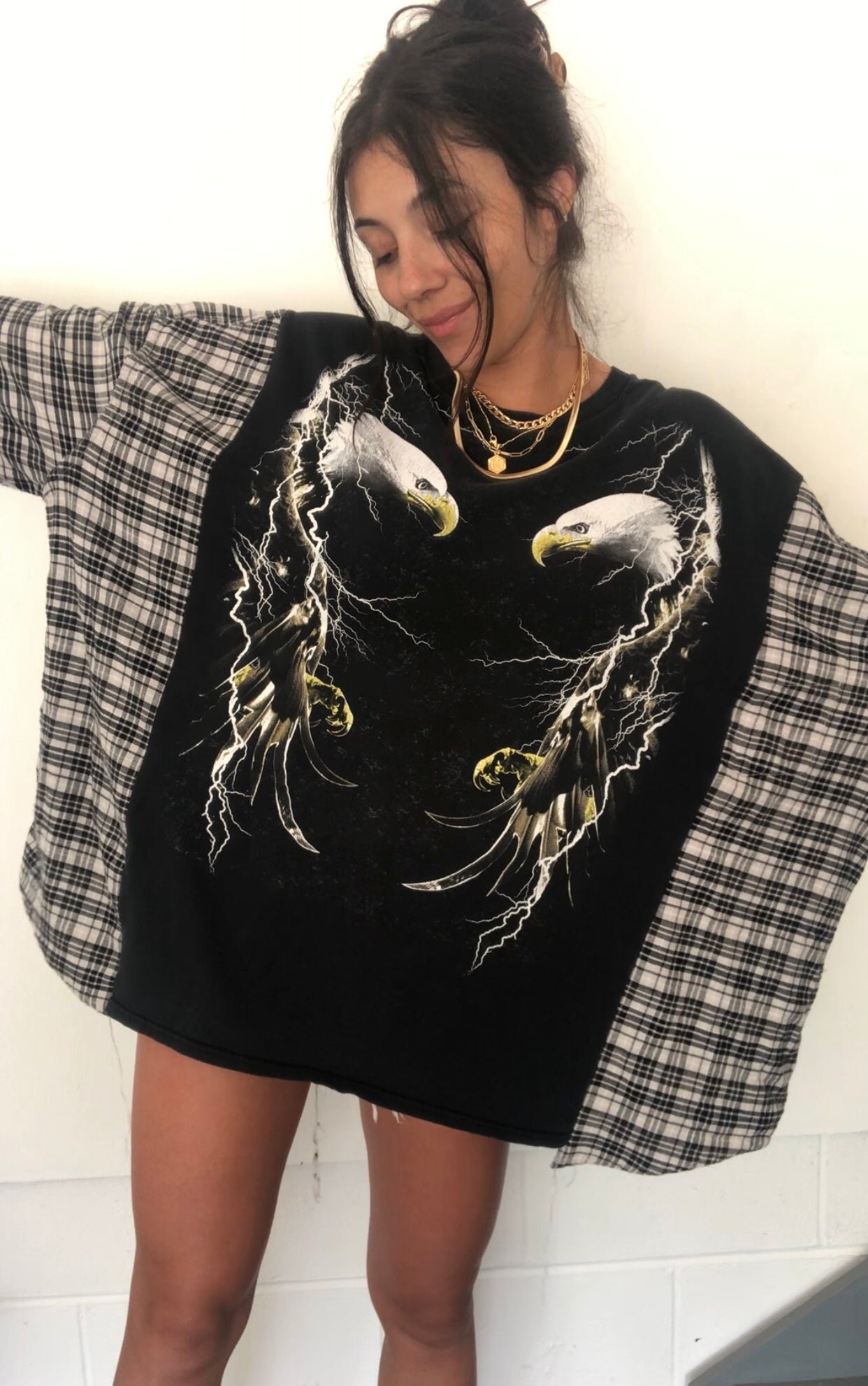BIKER GIRL EAGLES FLANNEL TOP