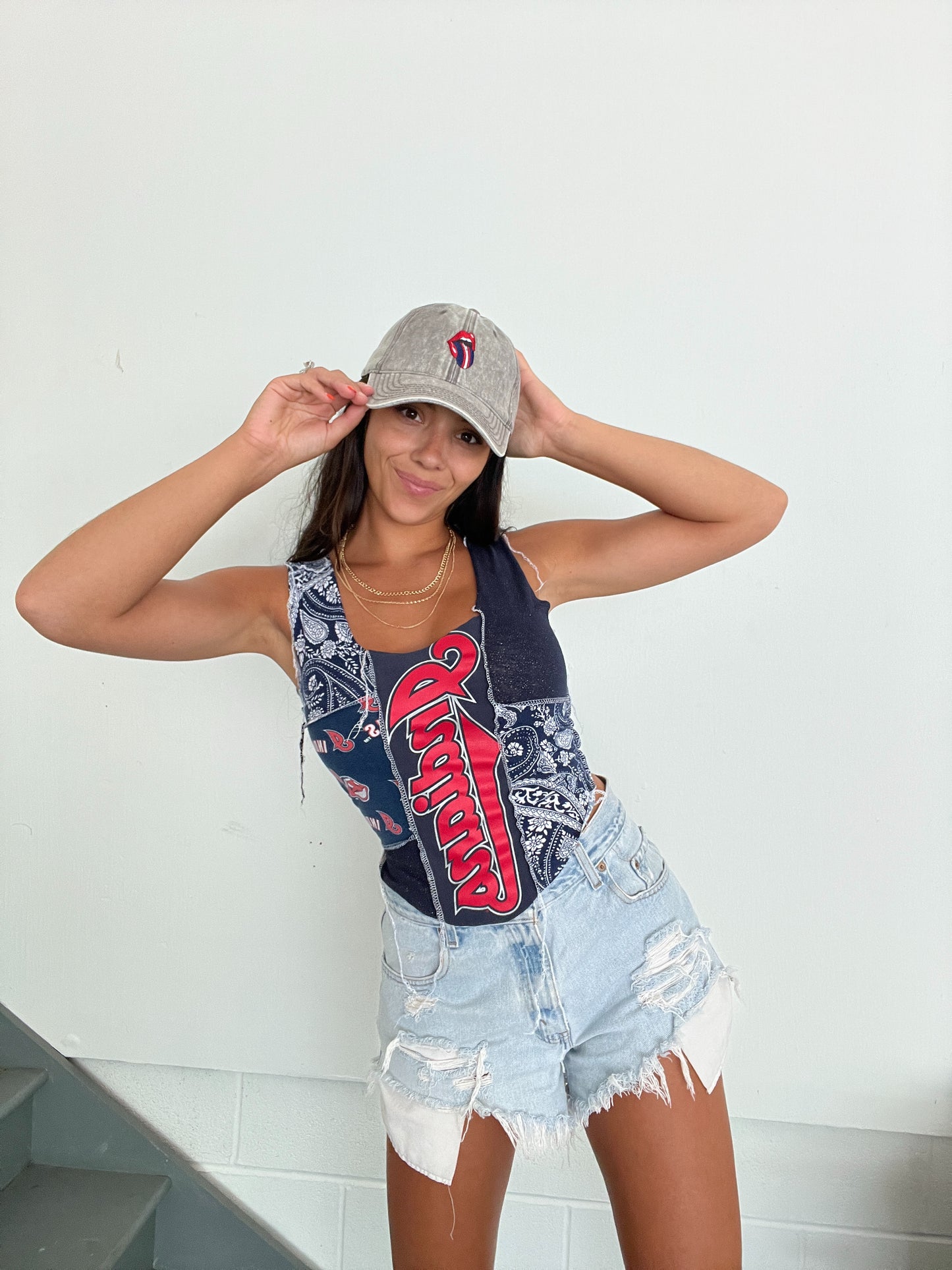NAVY BANDANA PATCHWORK TANK