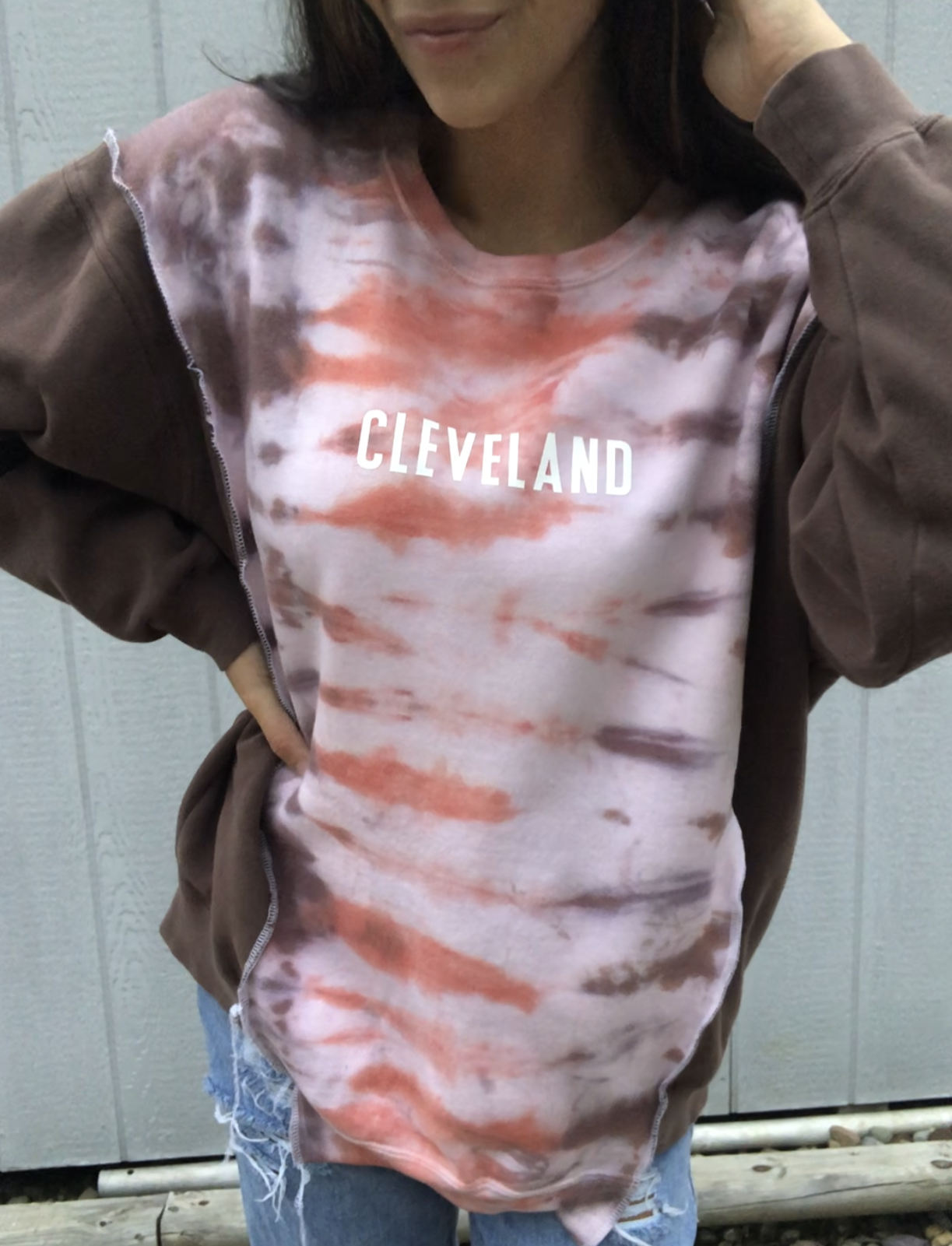 TIE DYE COLOR BLOCK CLEVELAND CREWNECK