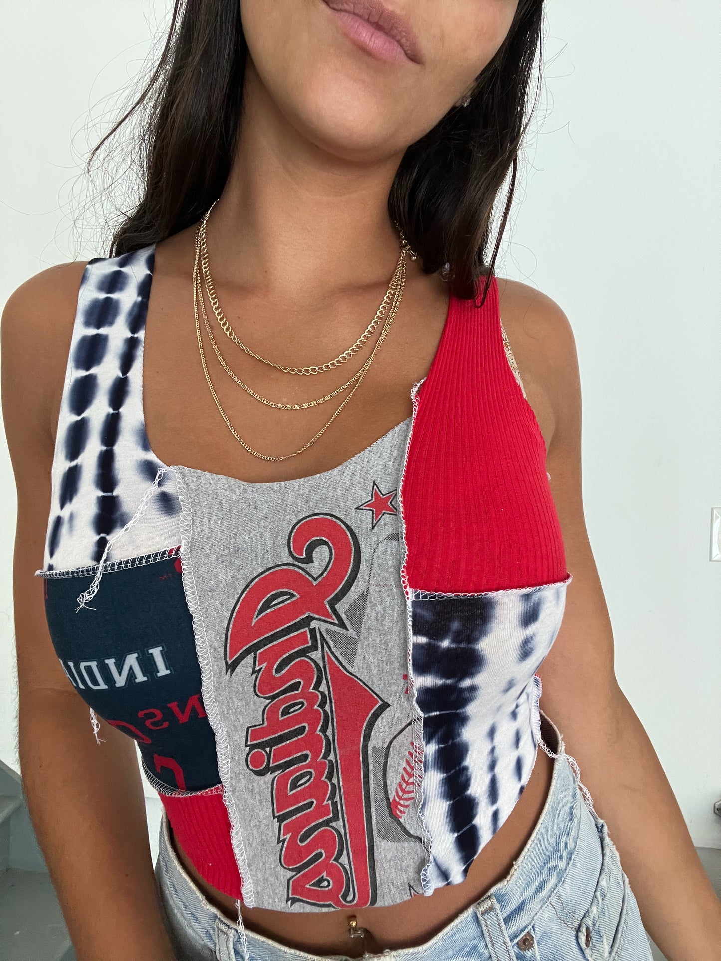 WHITE TIE DYE PATCHWORK TANK