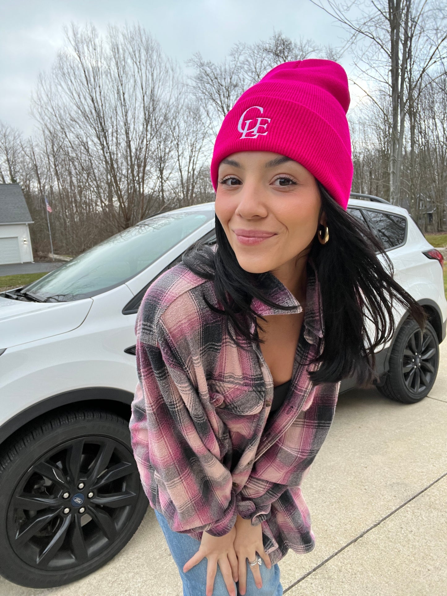 CLE Embroidered Fuchsia Beanie