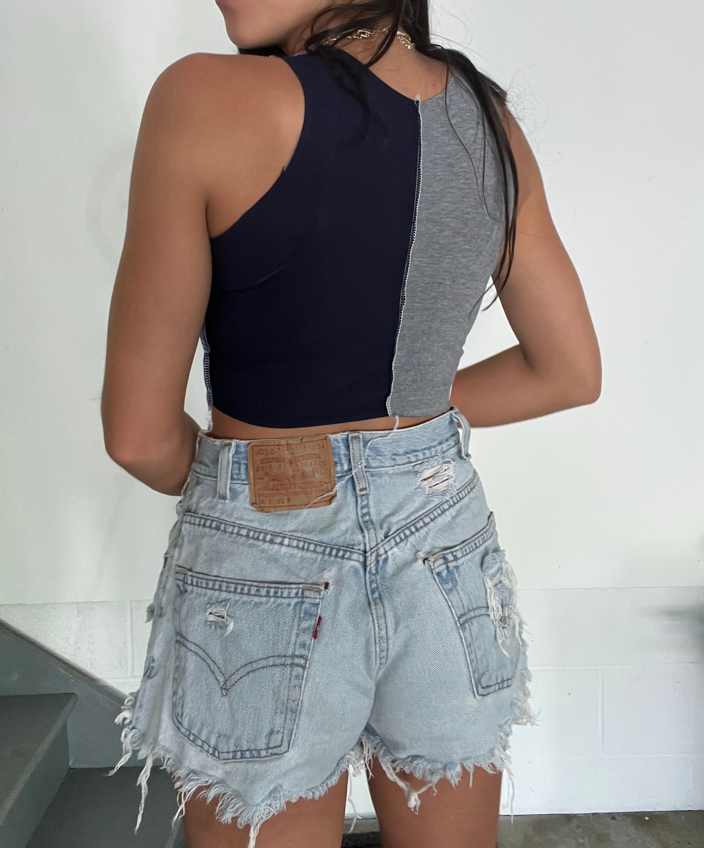 GRAY/NAVY SPLIT HIGH NECK TANK