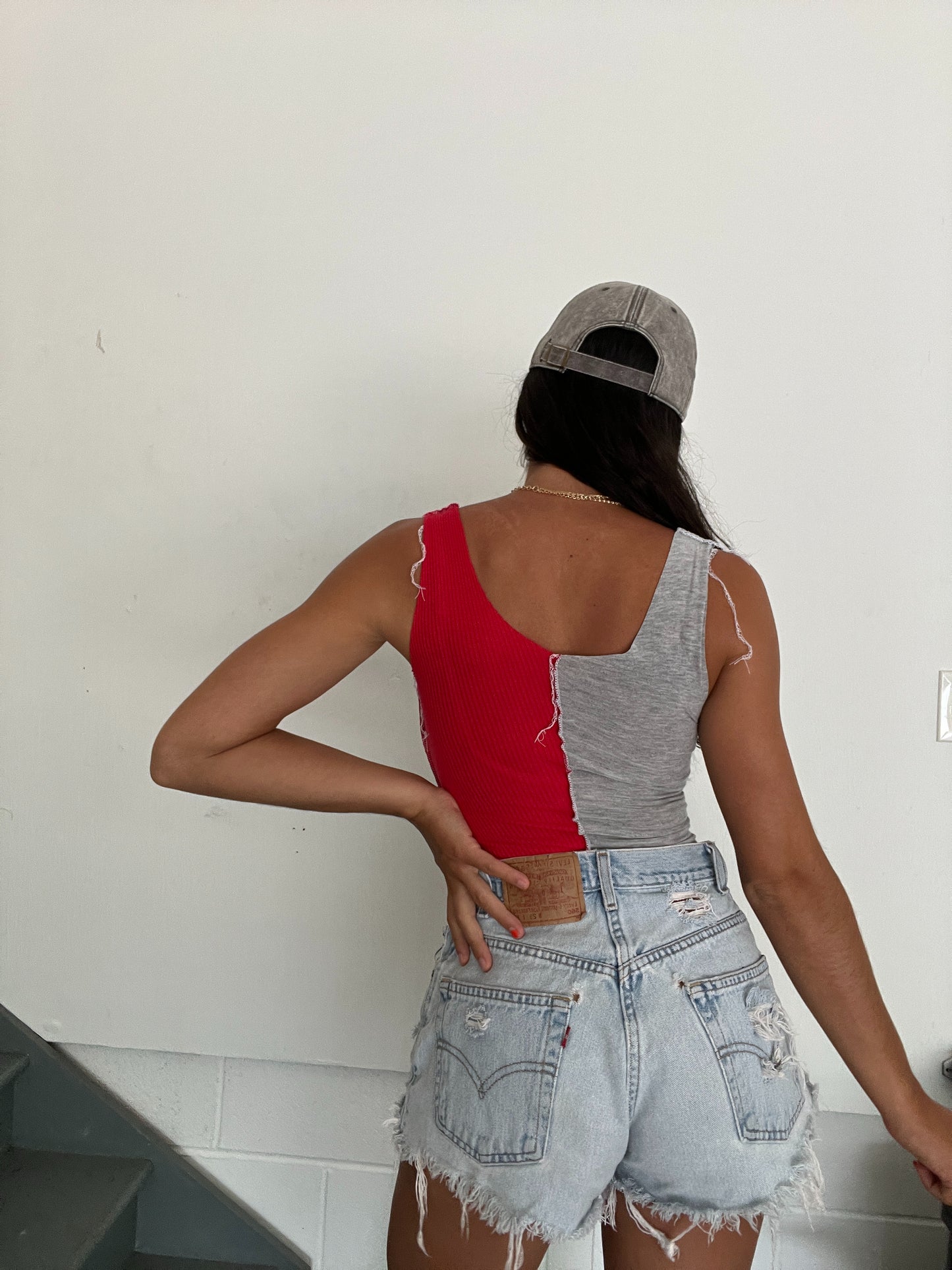 WHITE TIE DYE PATCHWORK TANK