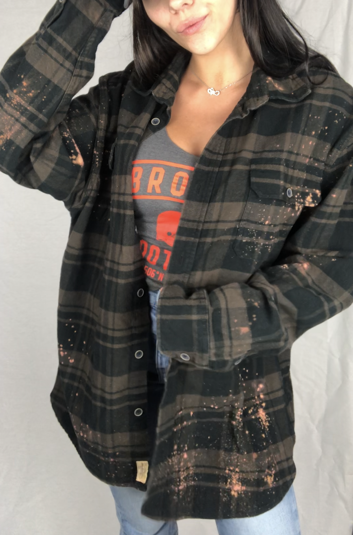 BLACK/BROWN FLANNEL SHACKET