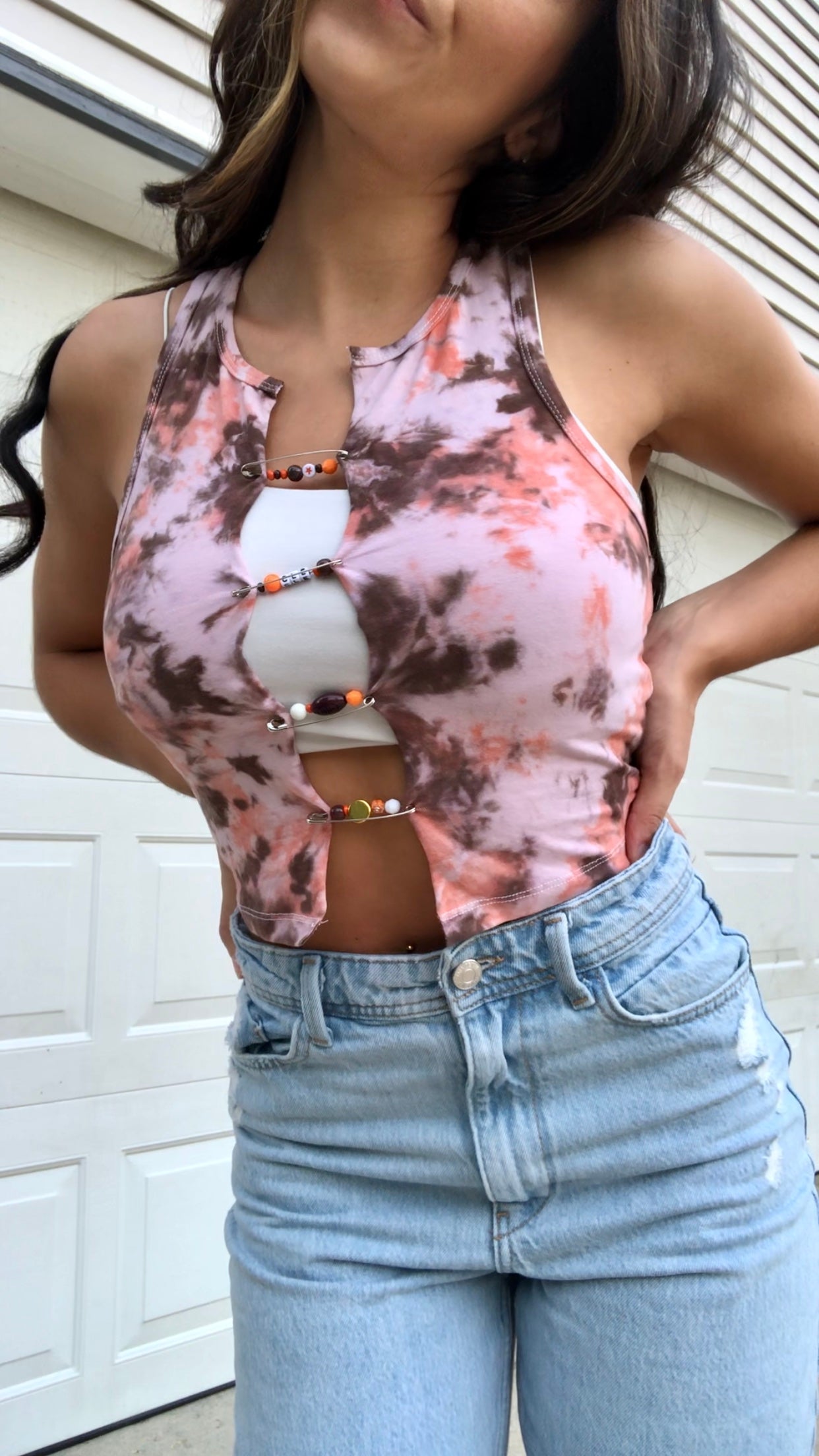 SAFETY PIN TIE DYE TANK