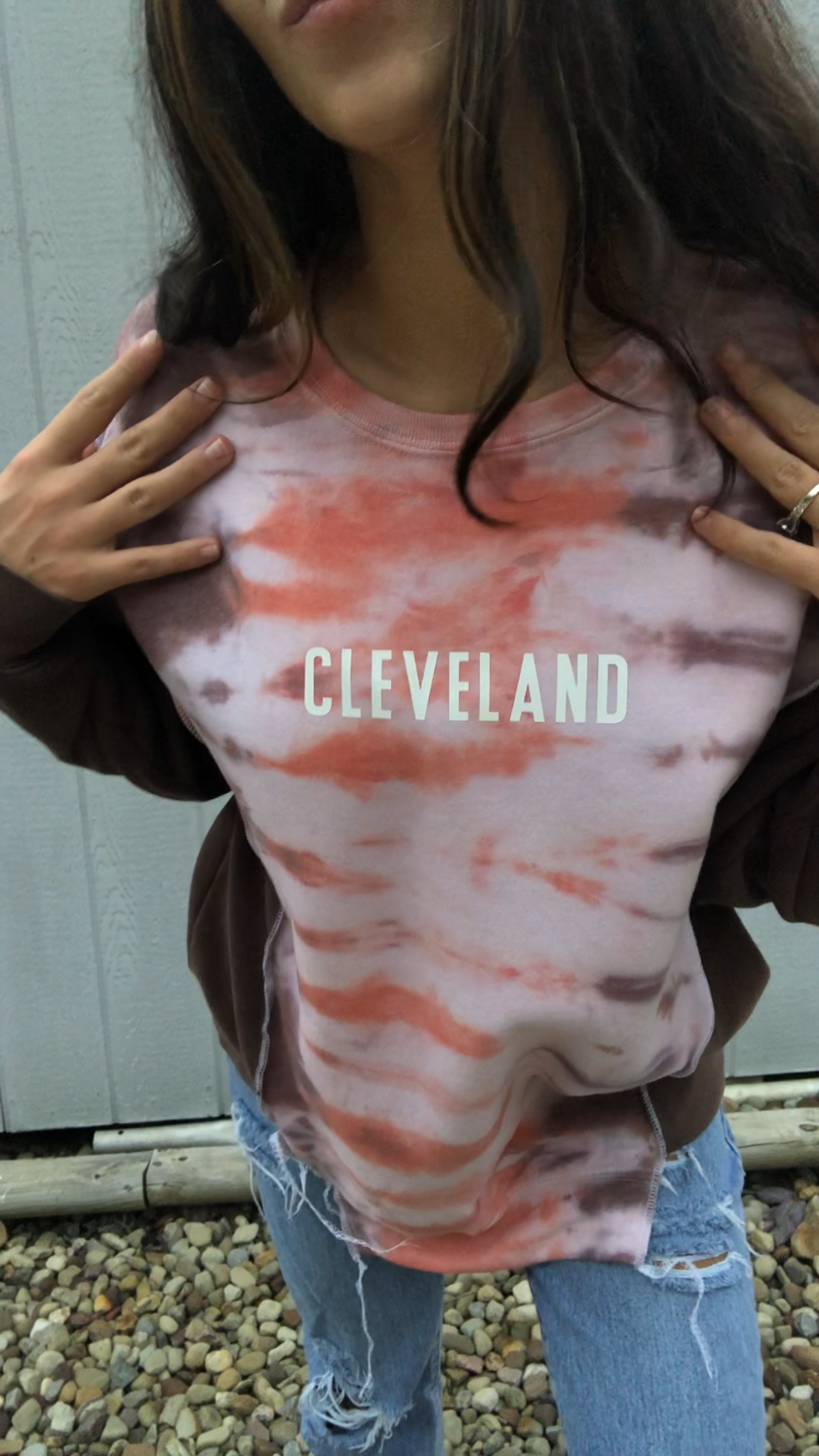 TIE DYE COLOR BLOCK CLEVELAND CREWNECK