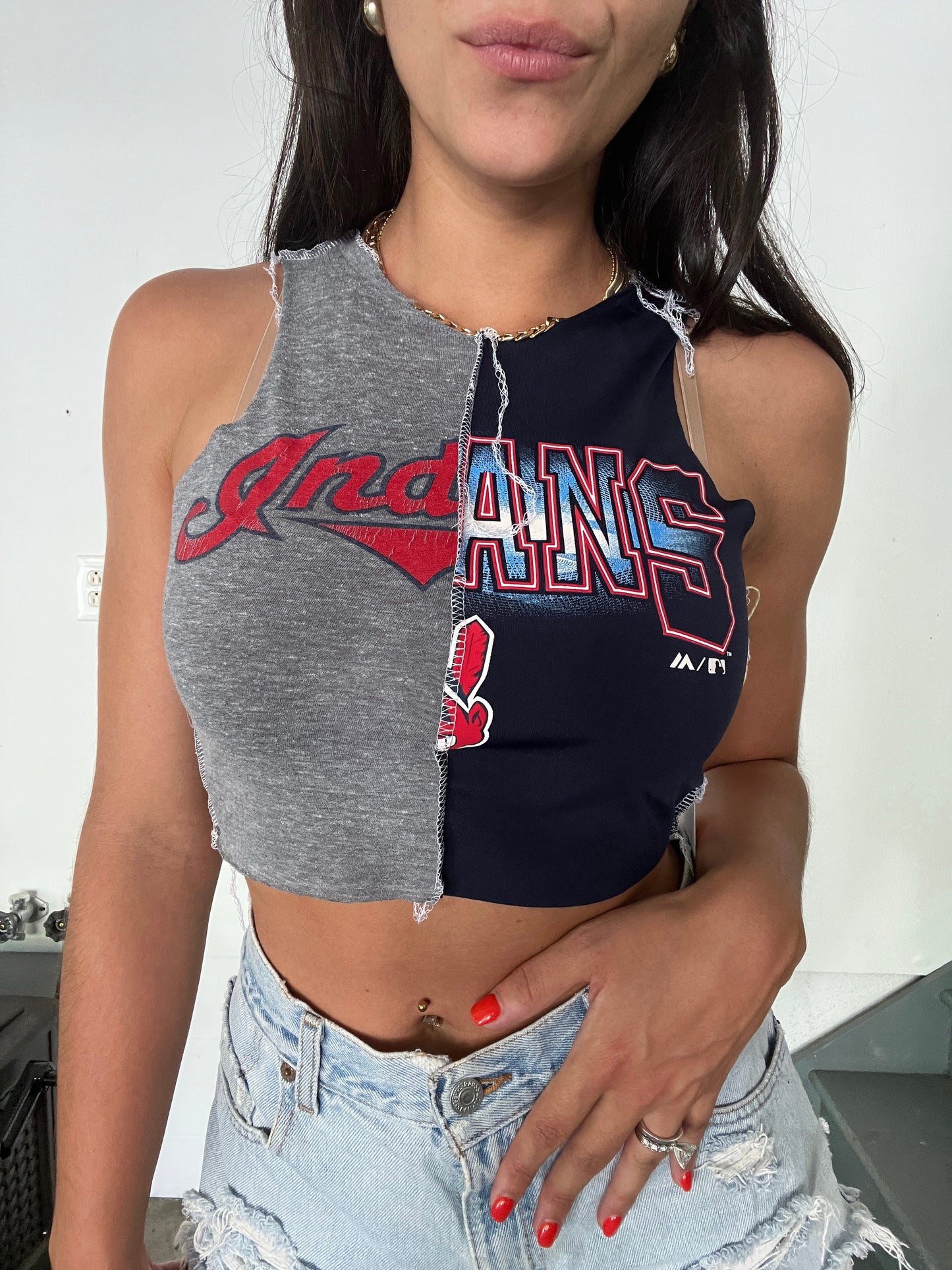GRAY/NAVY SPLIT HIGH NECK TANK