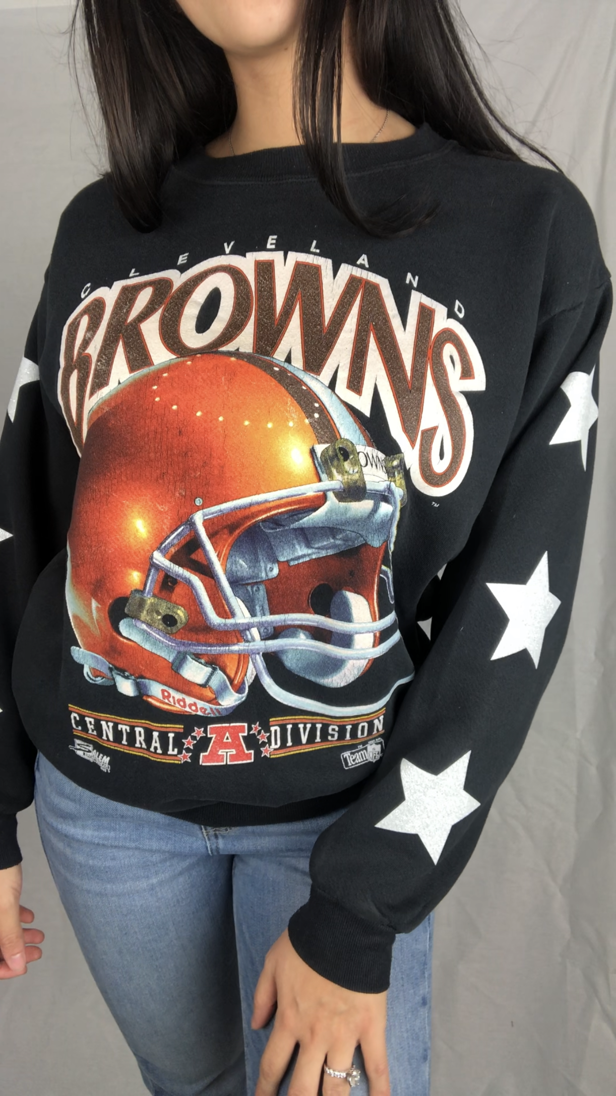 VINTAGE BROWNS STAR SLEEVE CREW