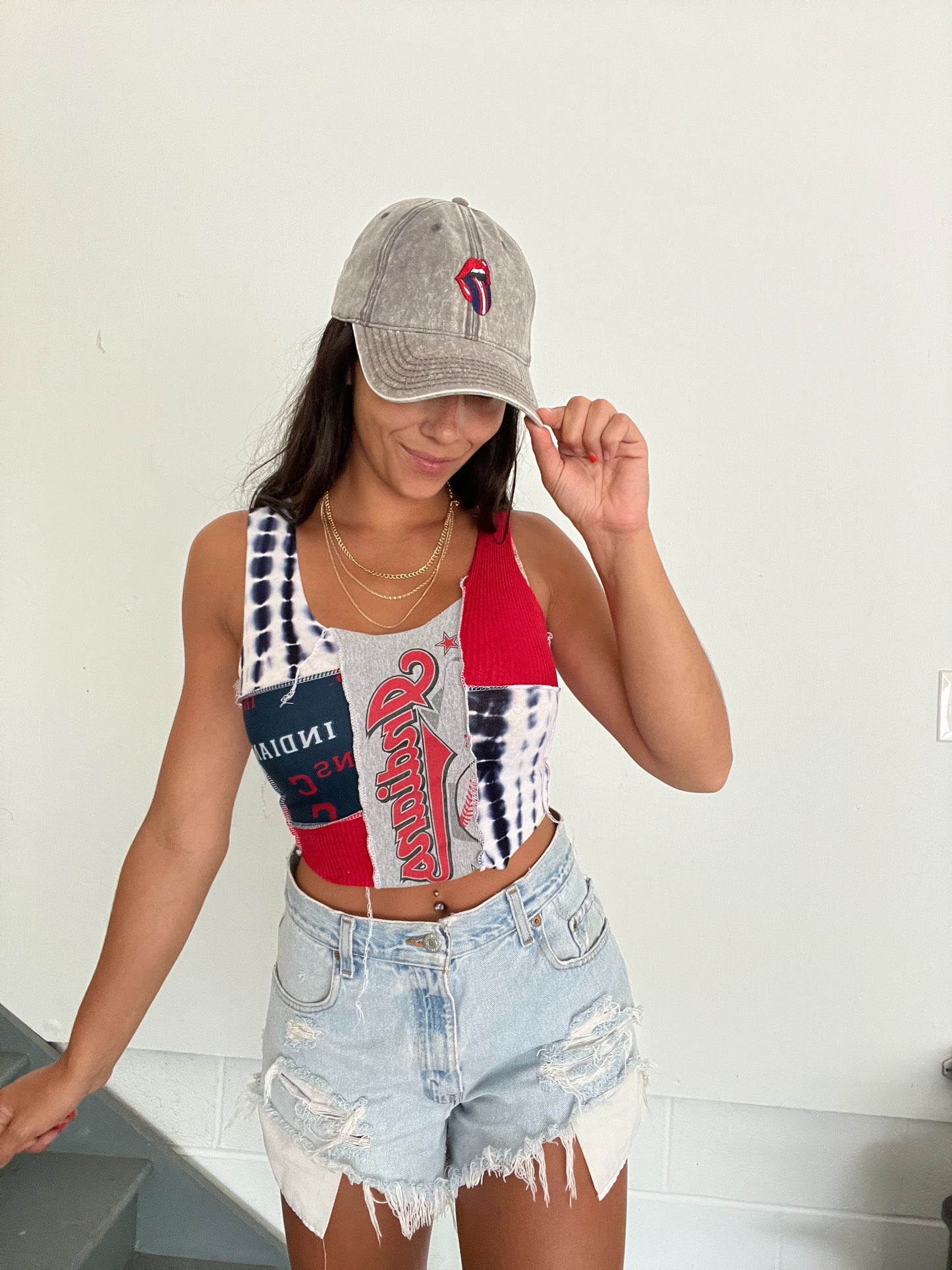 WHITE TIE DYE PATCHWORK TANK