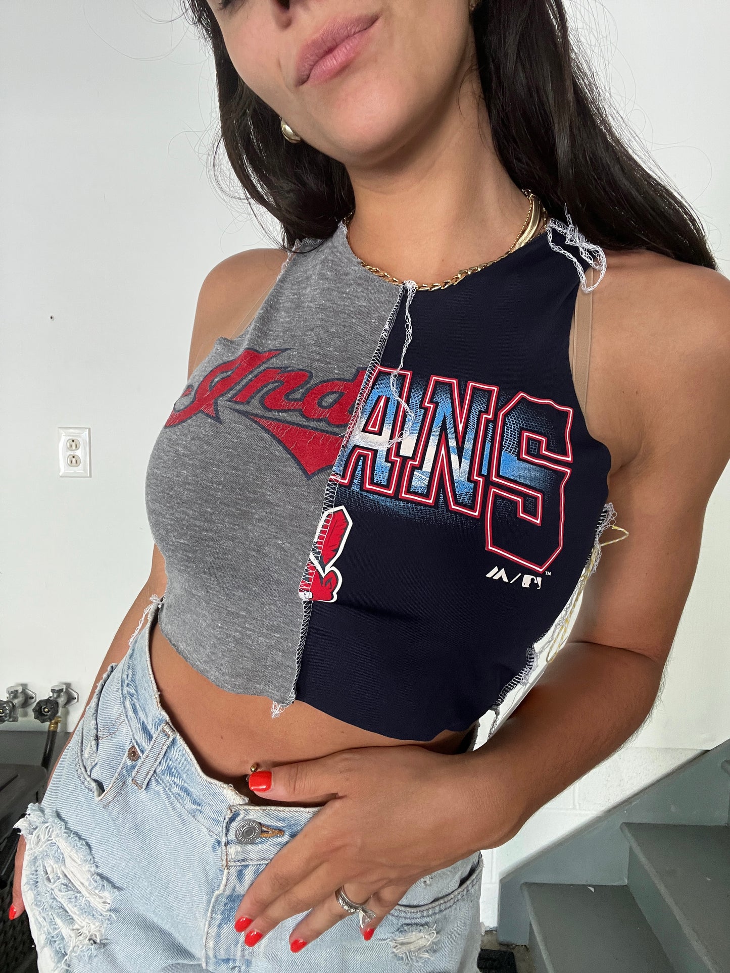 GRAY/NAVY SPLIT HIGH NECK TANK
