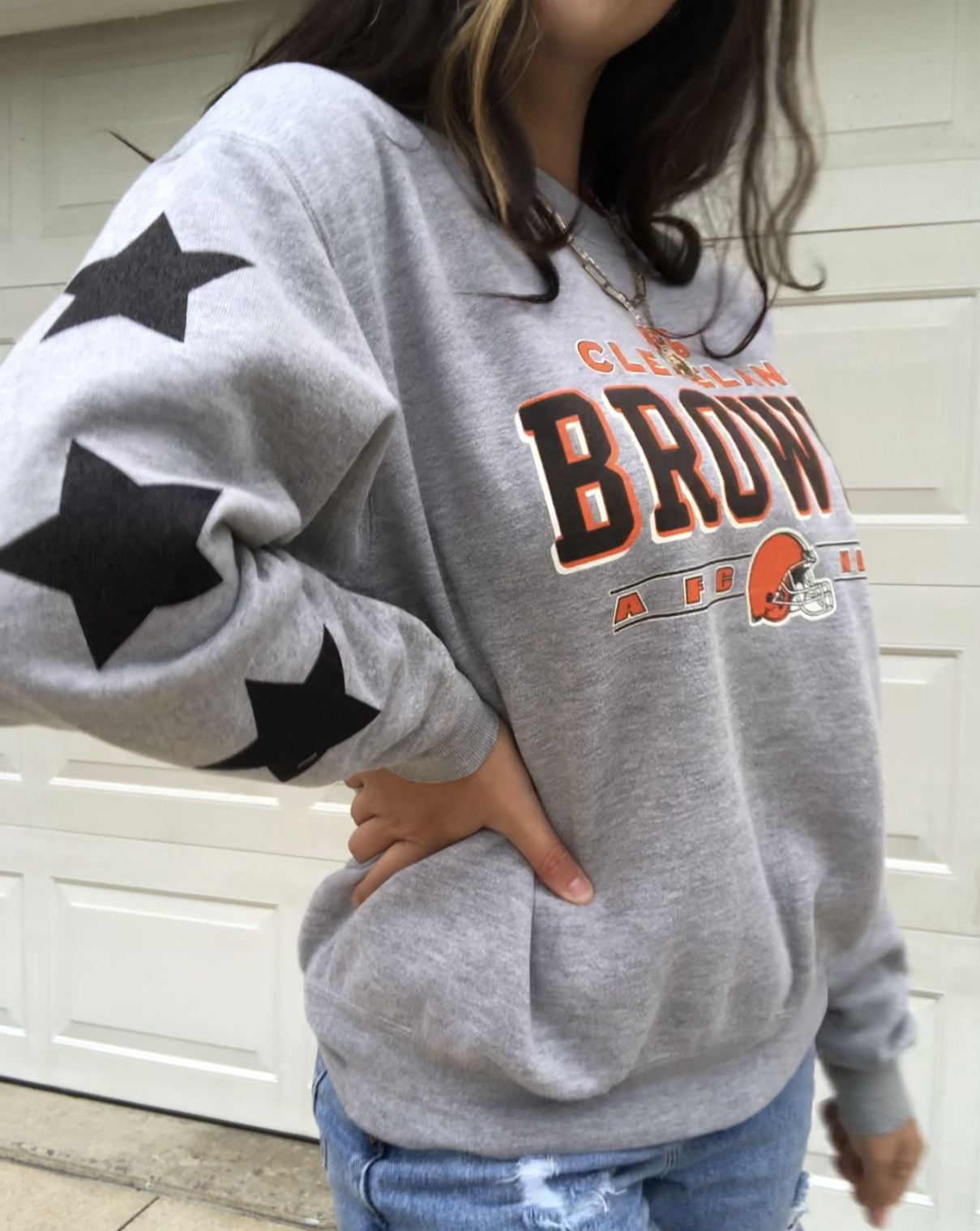 VINTAGE BROWNS STARRY SLEEVE CREW