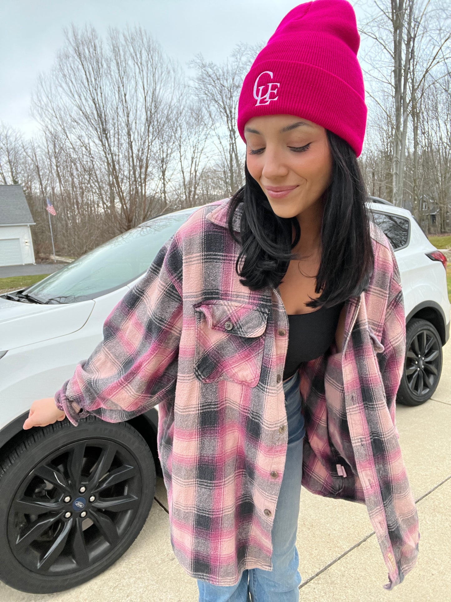 CLE Embroidered Fuchsia Beanie