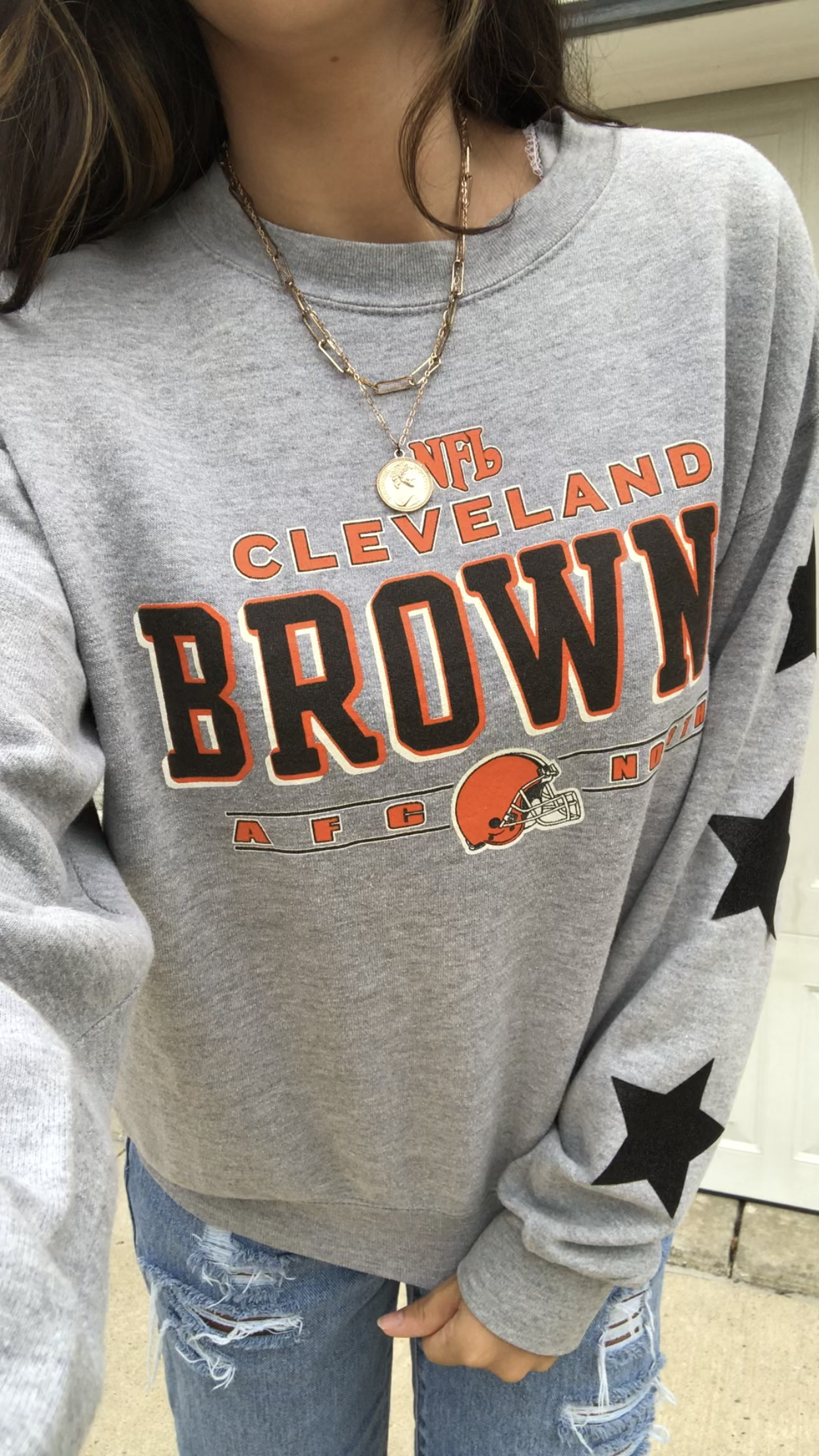 VINTAGE BROWNS STARRY SLEEVE CREW