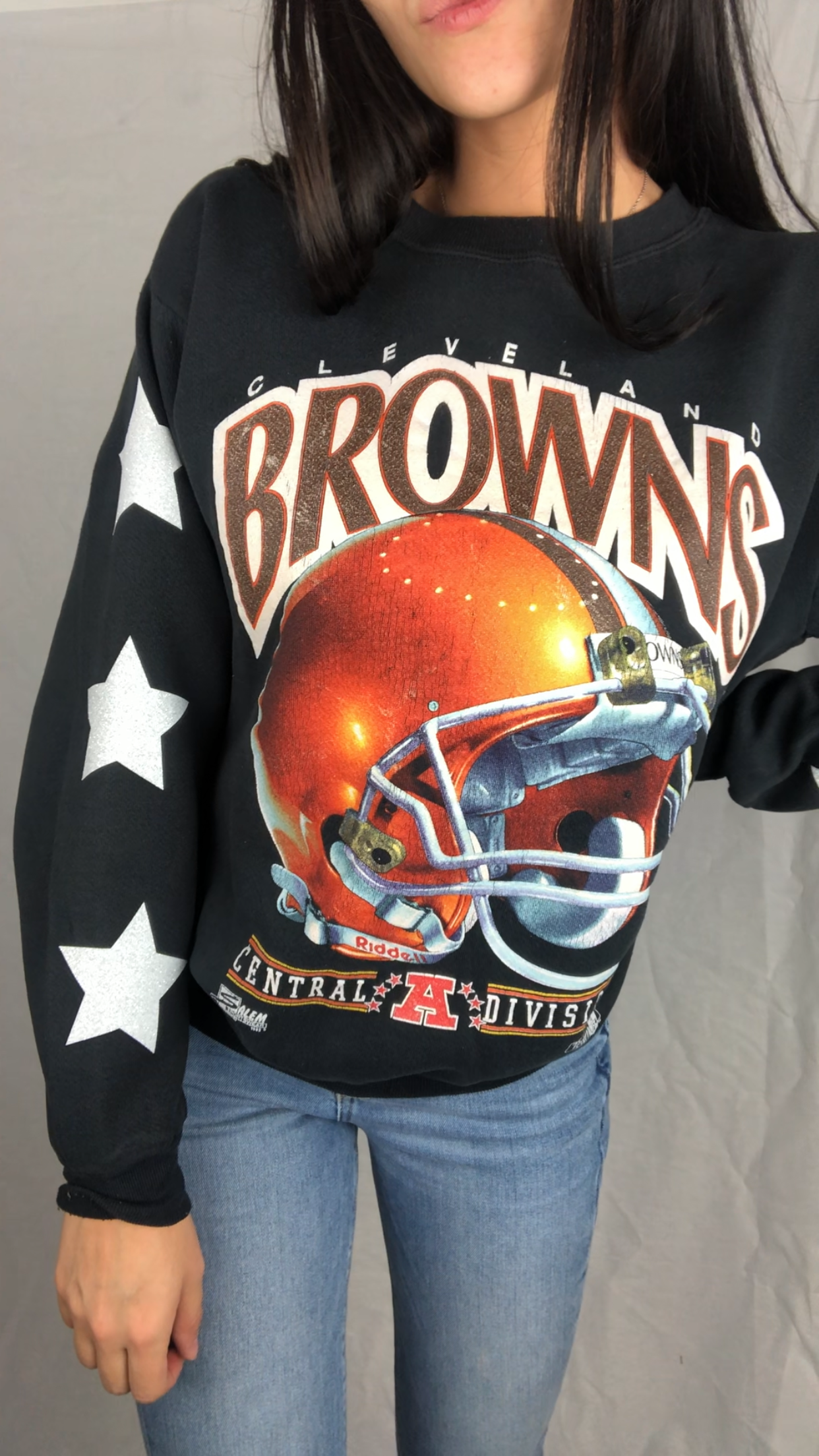 VINTAGE BROWNS STAR SLEEVE CREW