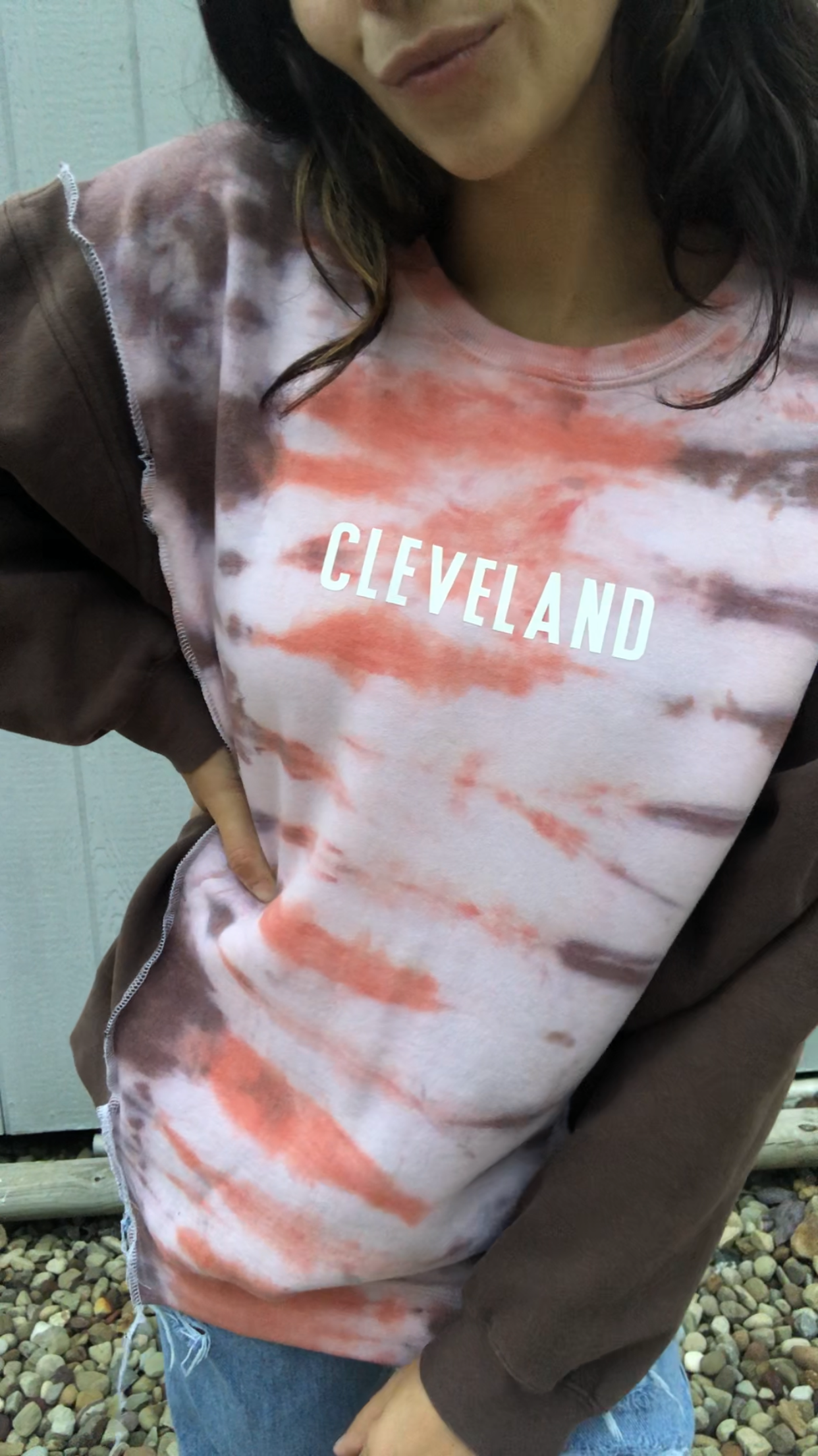 TIE DYE COLOR BLOCK CLEVELAND CREWNECK