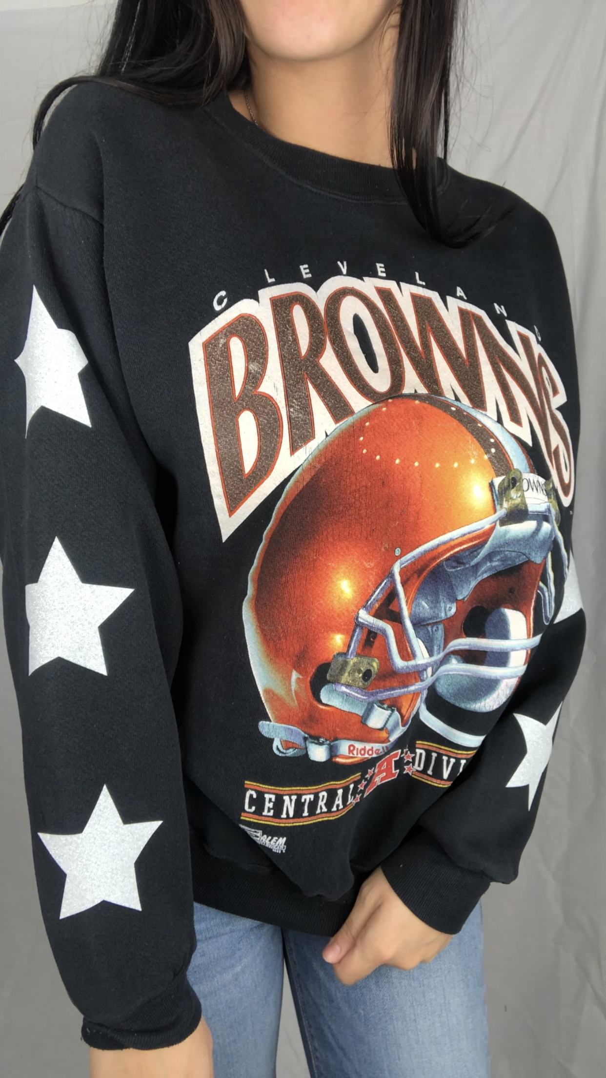 VINTAGE BROWNS STAR SLEEVE CREW
