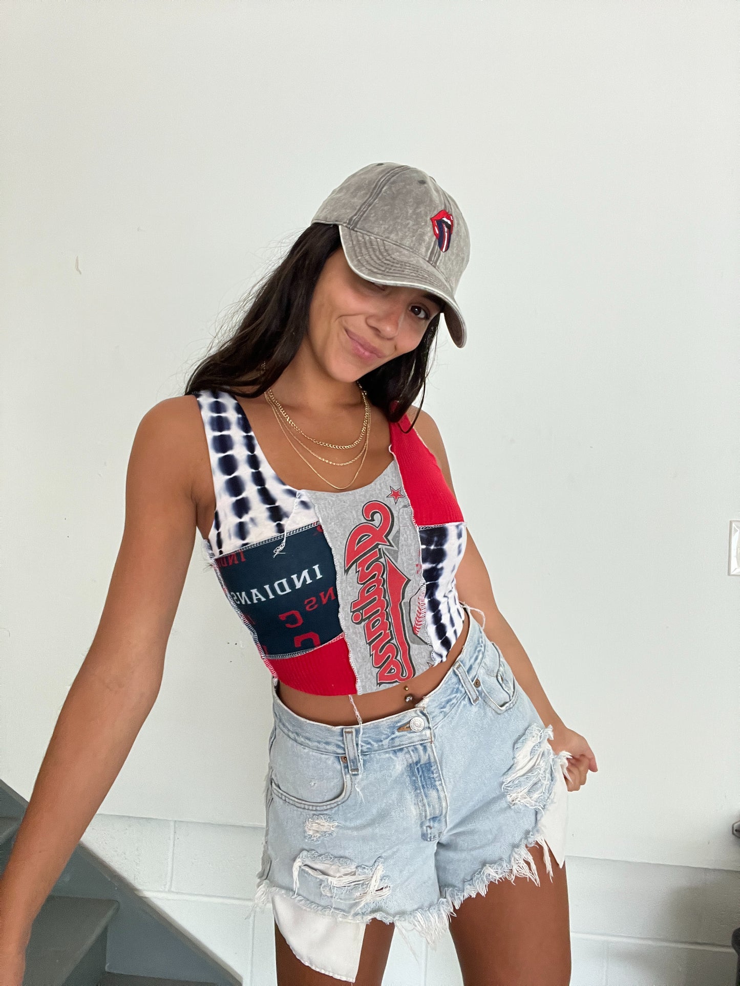WHITE TIE DYE PATCHWORK TANK