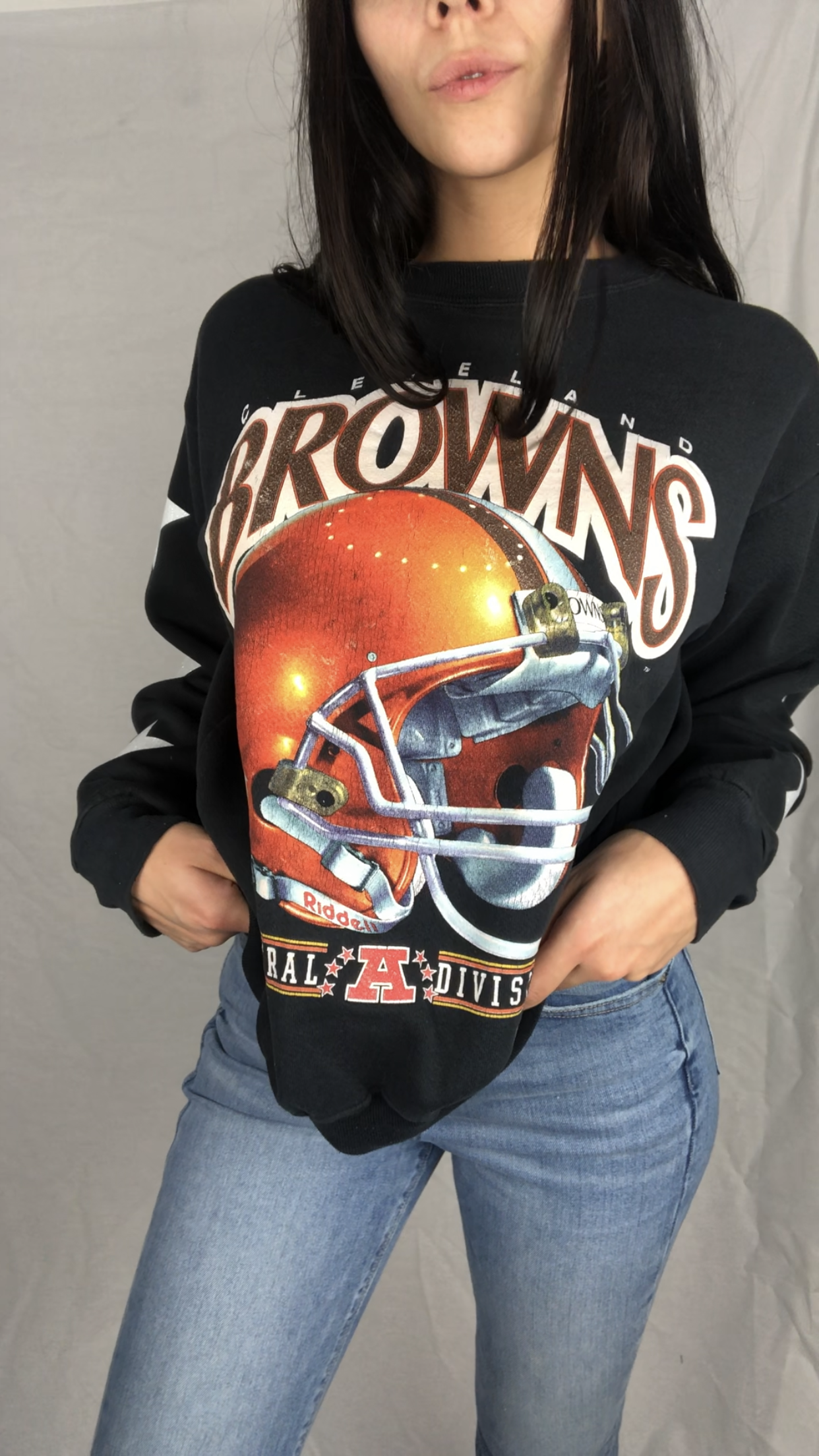VINTAGE BROWNS STAR SLEEVE CREW