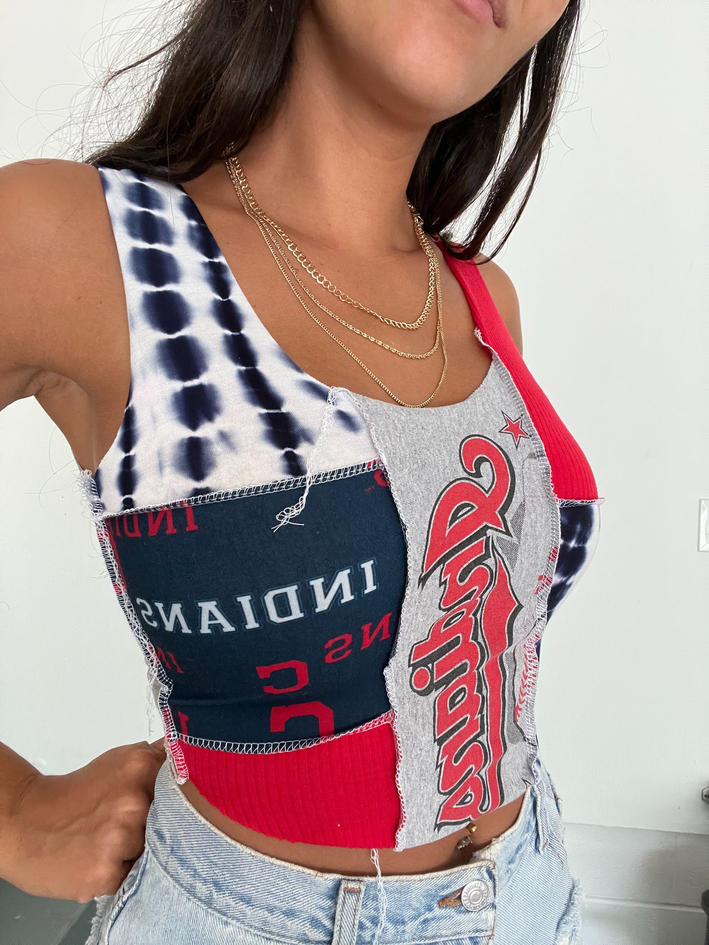 WHITE TIE DYE PATCHWORK TANK