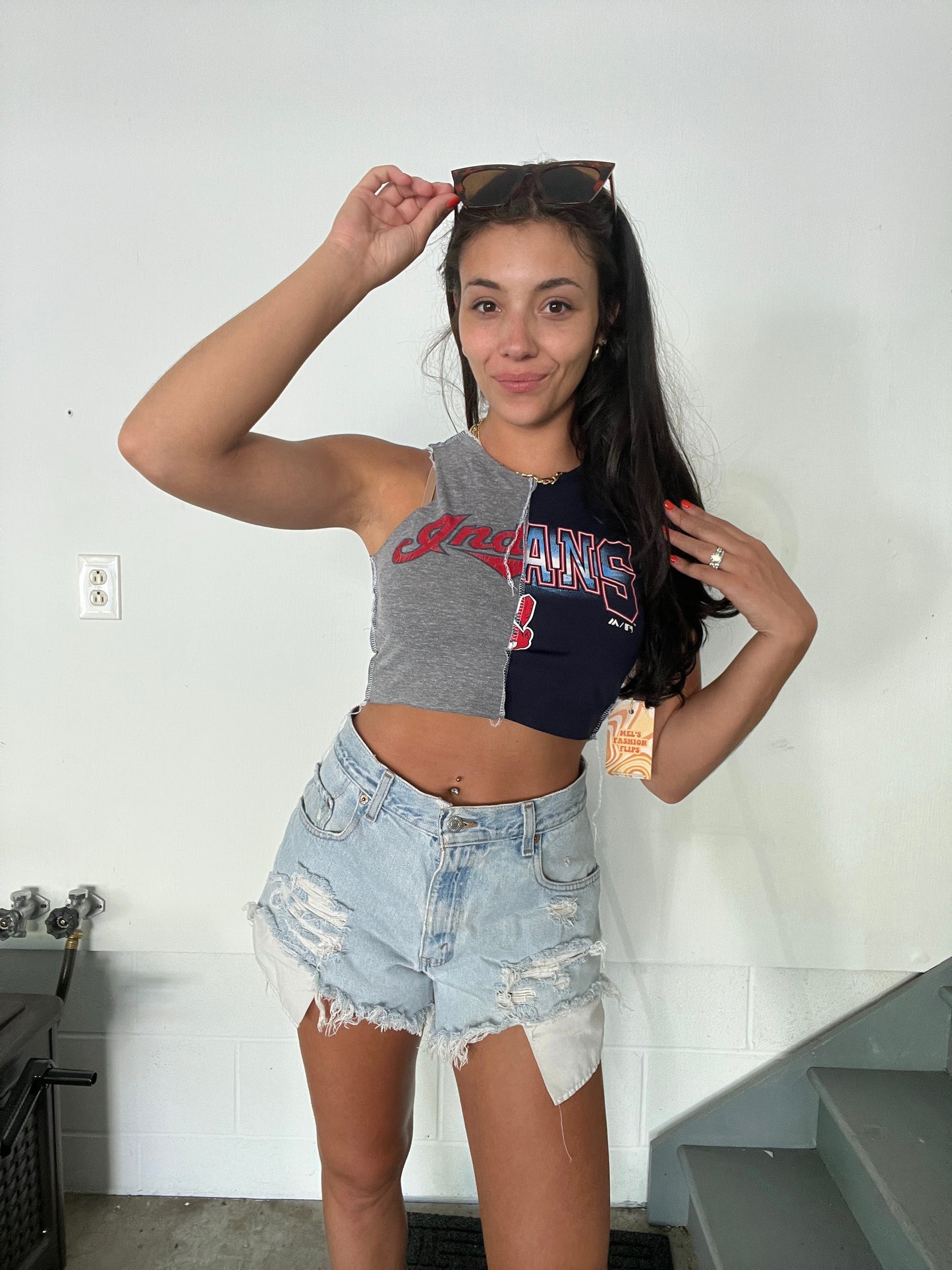 GRAY/NAVY SPLIT HIGH NECK TANK