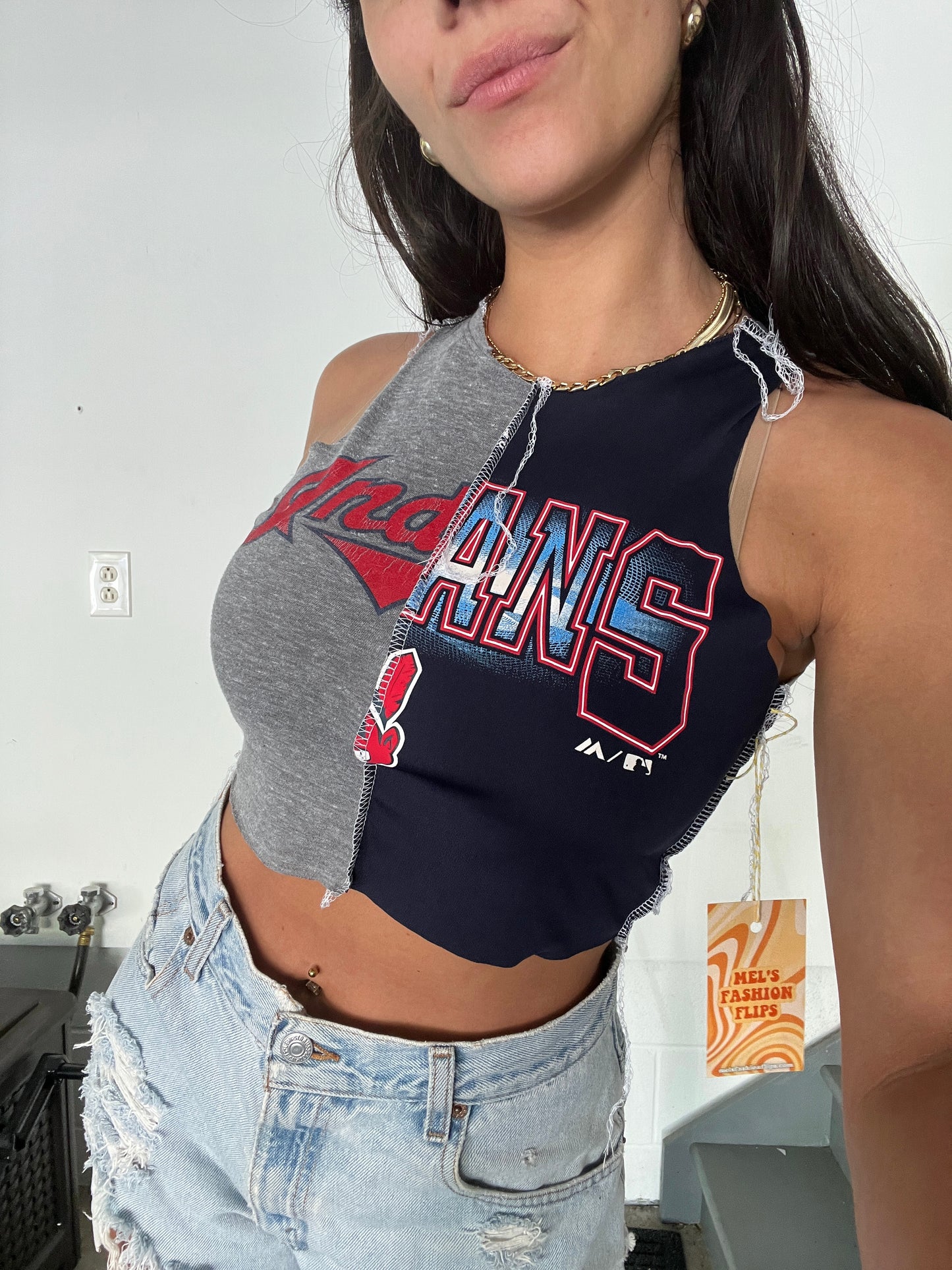 GRAY/NAVY SPLIT HIGH NECK TANK