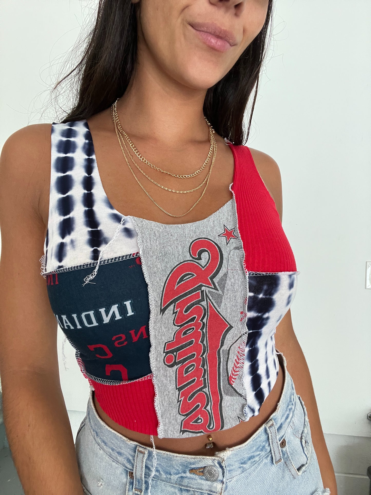 WHITE TIE DYE PATCHWORK TANK