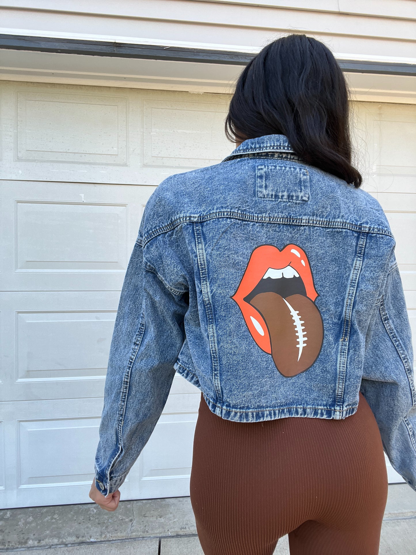 FOOTBALL TONGUE CROPPED DENIM JACKET