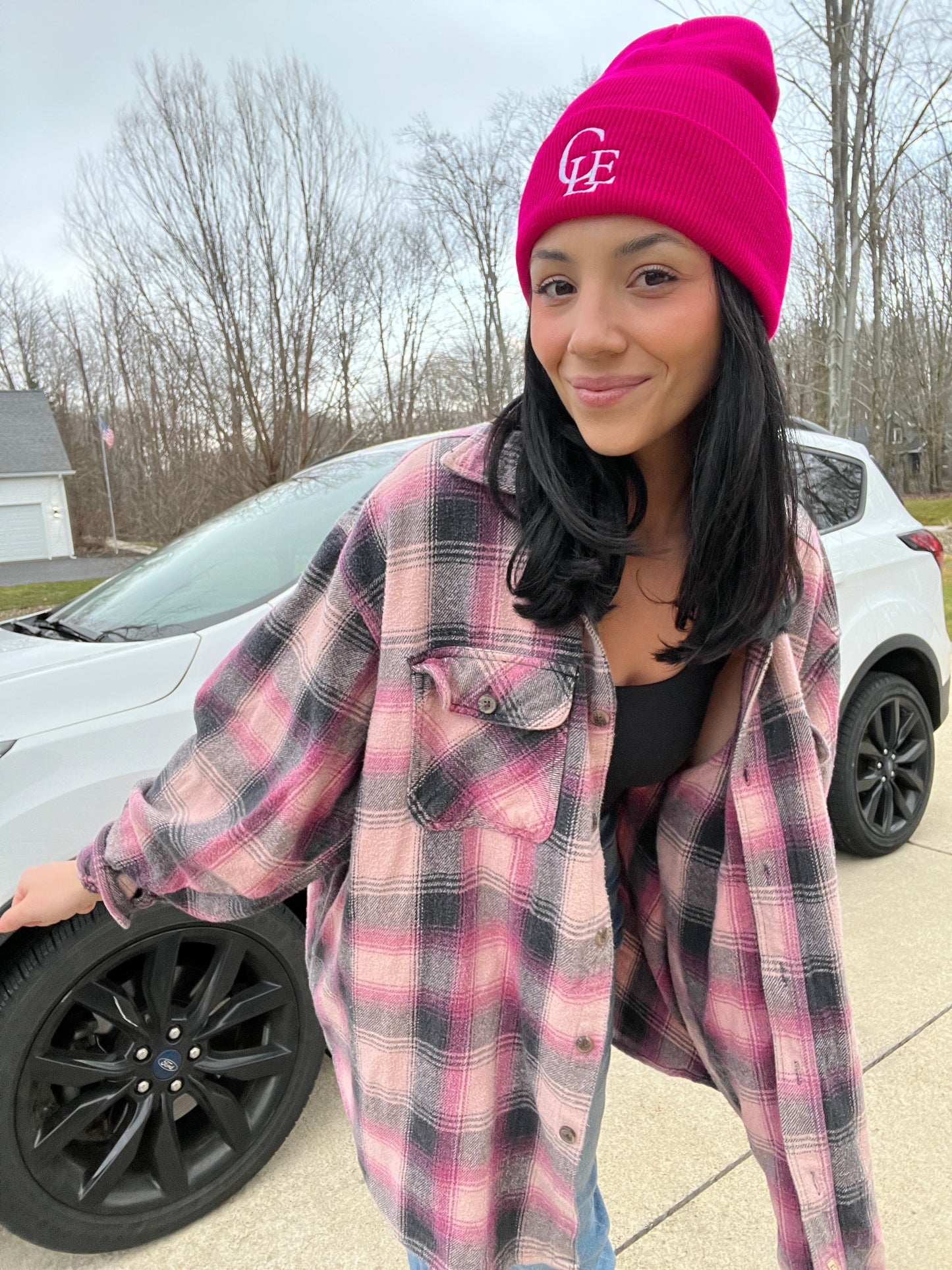 CLE Embroidered Fuchsia Beanie