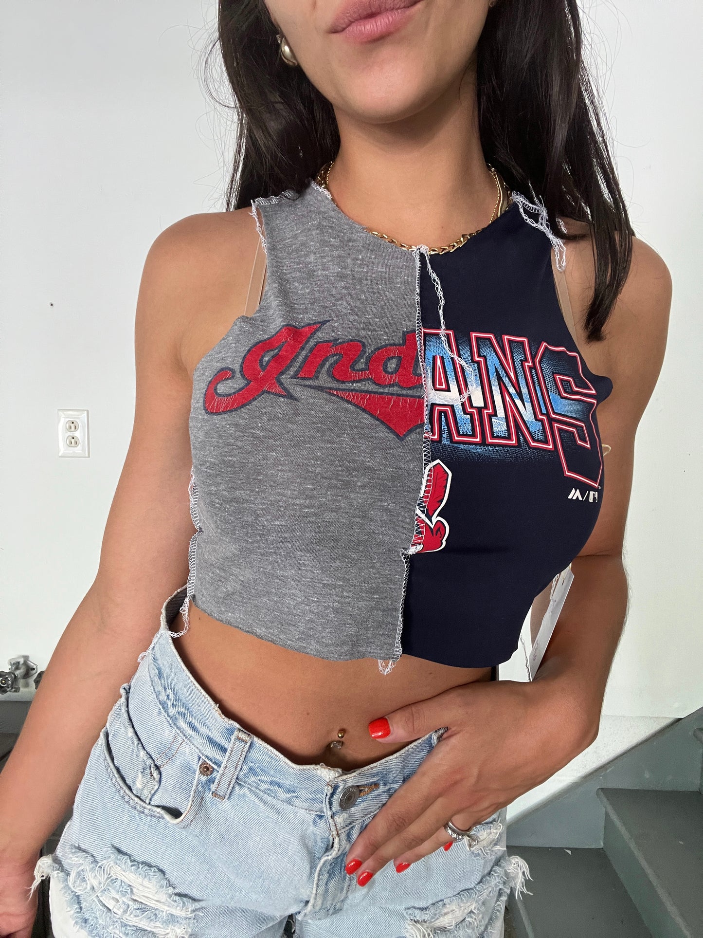 GRAY/NAVY SPLIT HIGH NECK TANK