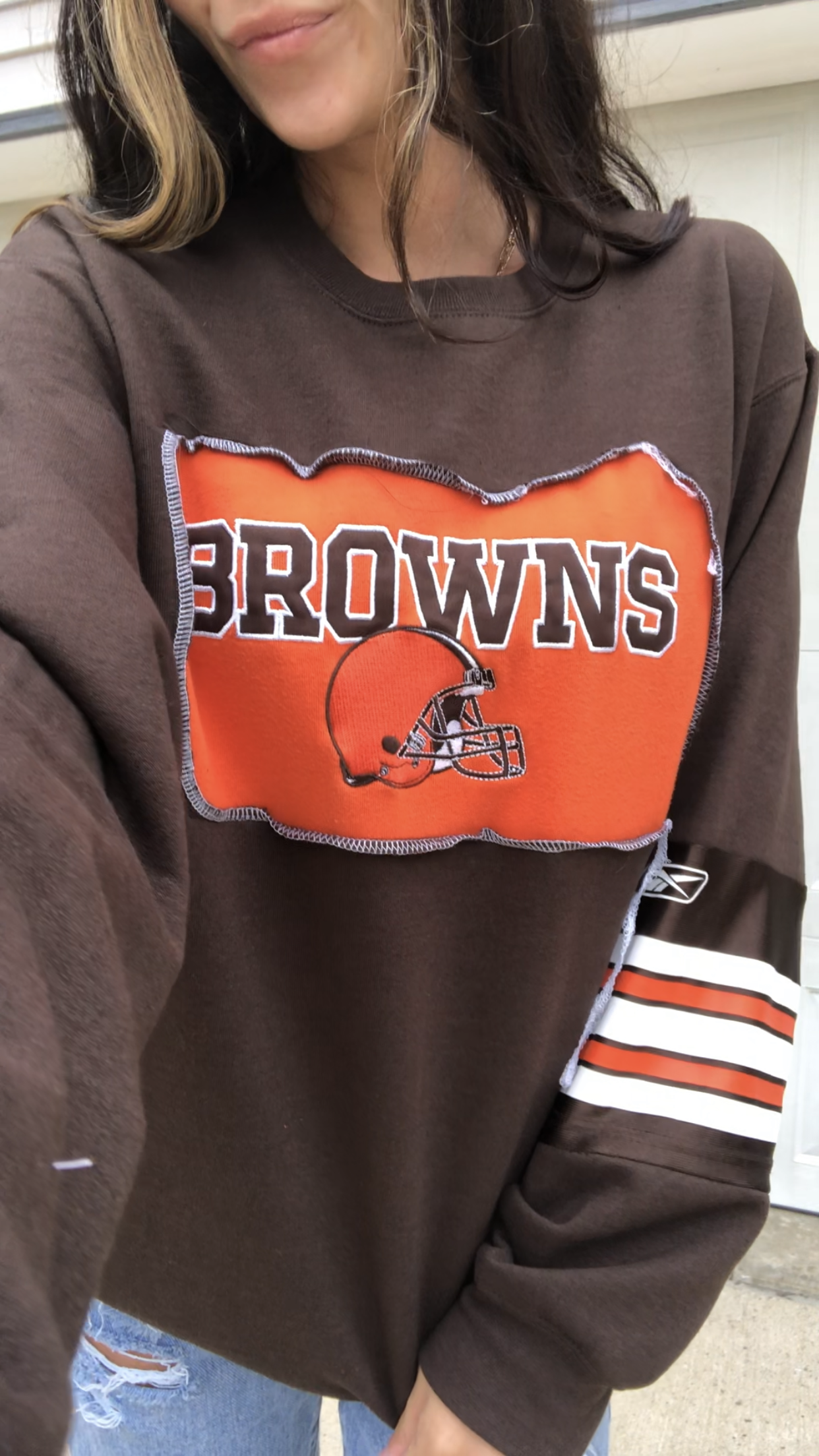 BROWNS JERSEY SLEEVE CREWNECK